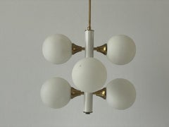 6 White Ball Glass Chandelier by Kaiser Leuchten, 1960s, Germany