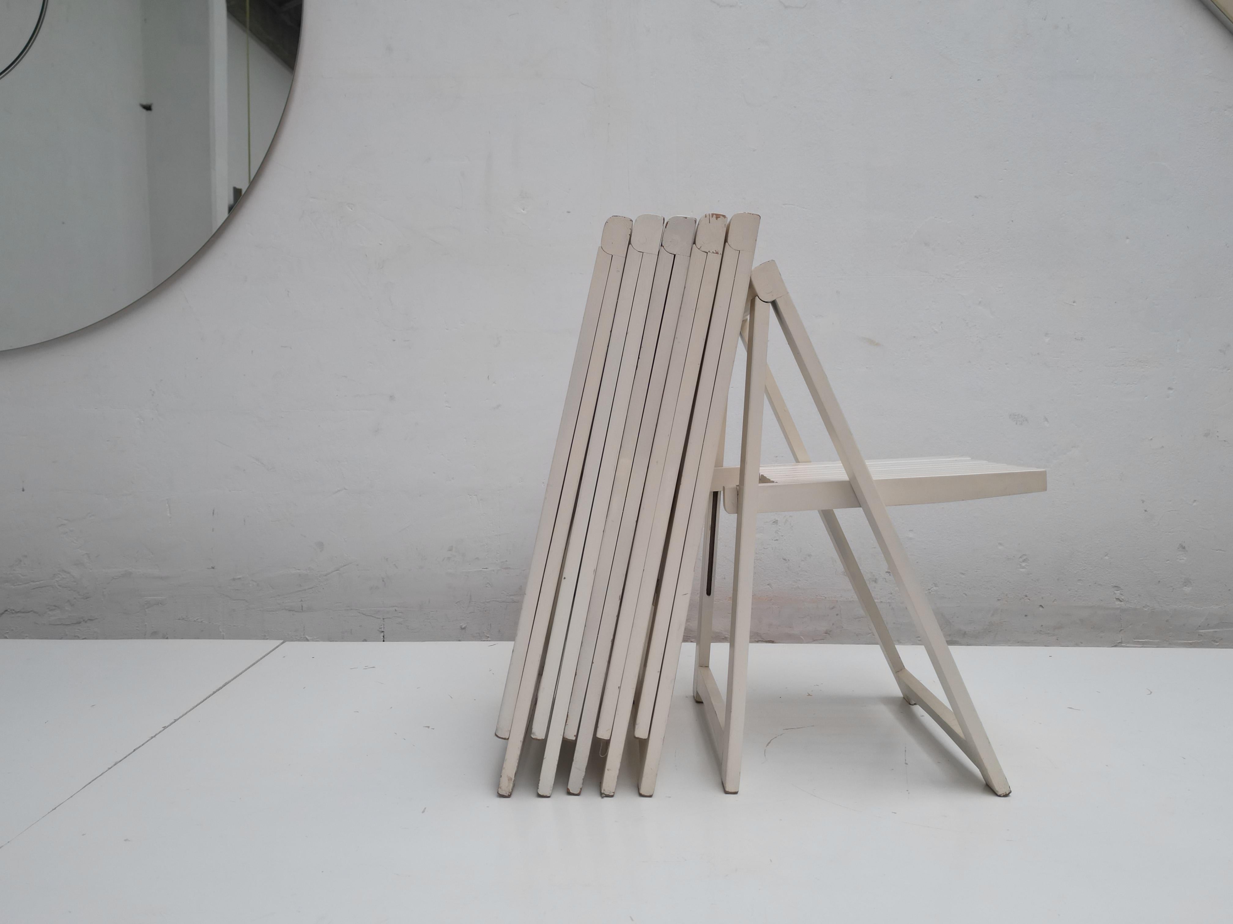 6 White Folding Chairs Attributed to Aldo Jacober for Alberto Bazzani Italy 1966 For Sale 9