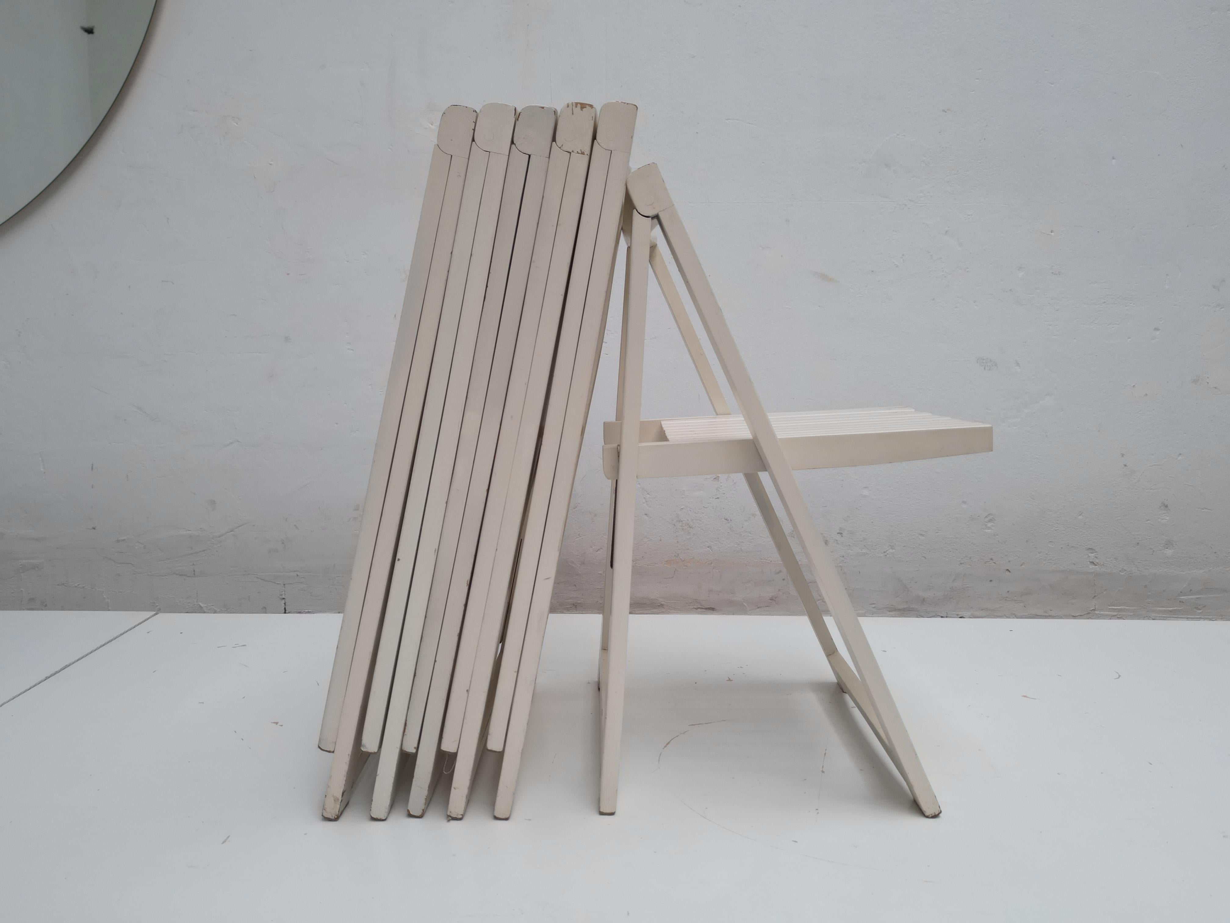 Mid-Century Modern 6 White Folding Chairs Attributed to Aldo Jacober for Alberto Bazzani Italy 1966 For Sale