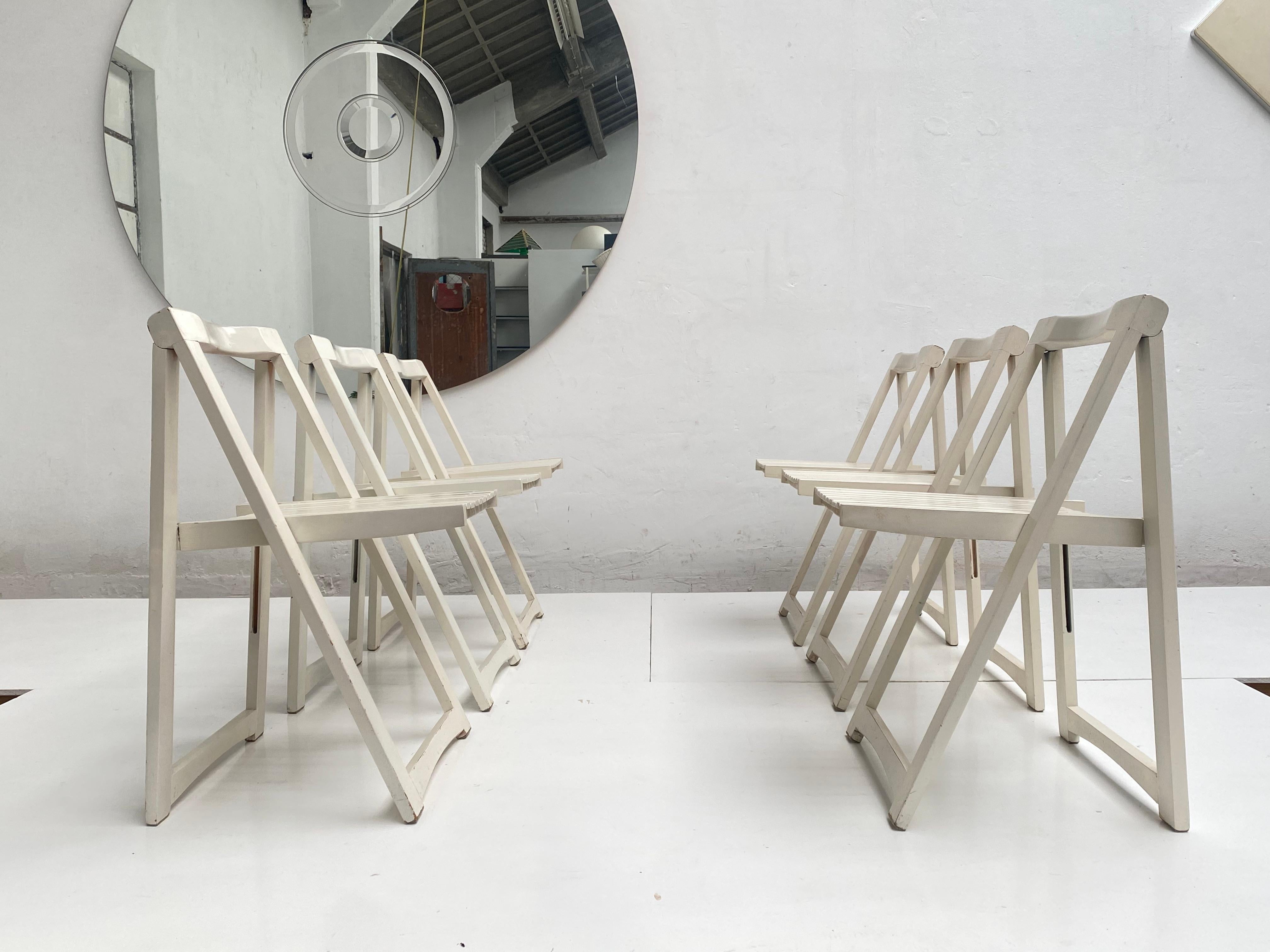 6 White Folding Chairs Attributed to Aldo Jacober for Alberto Bazzani Italy 1966 In Good Condition For Sale In bergen op zoom, NL
