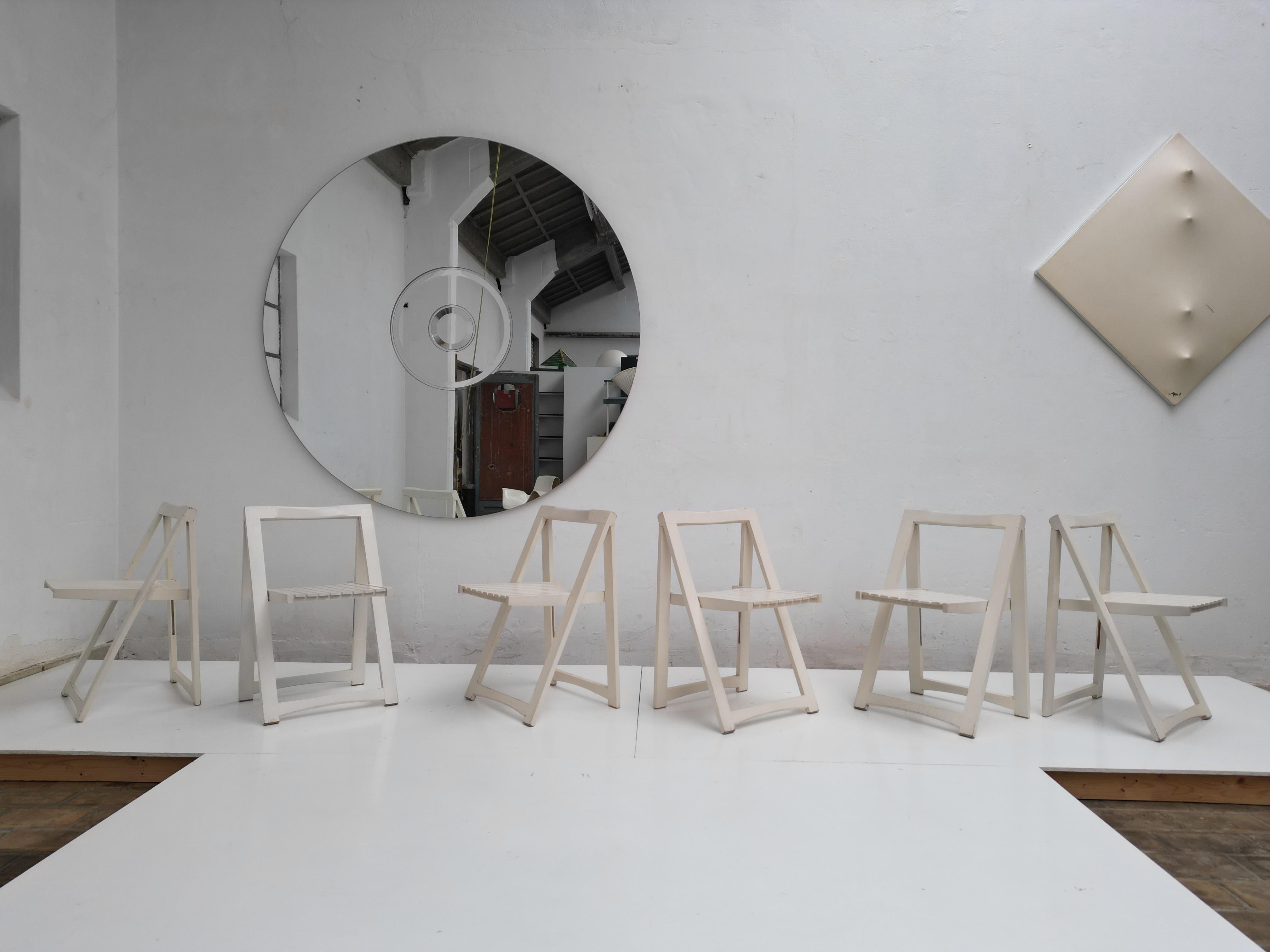 Birch 6 White Folding Chairs Attributed to Aldo Jacober for Alberto Bazzani Italy 1966 For Sale
