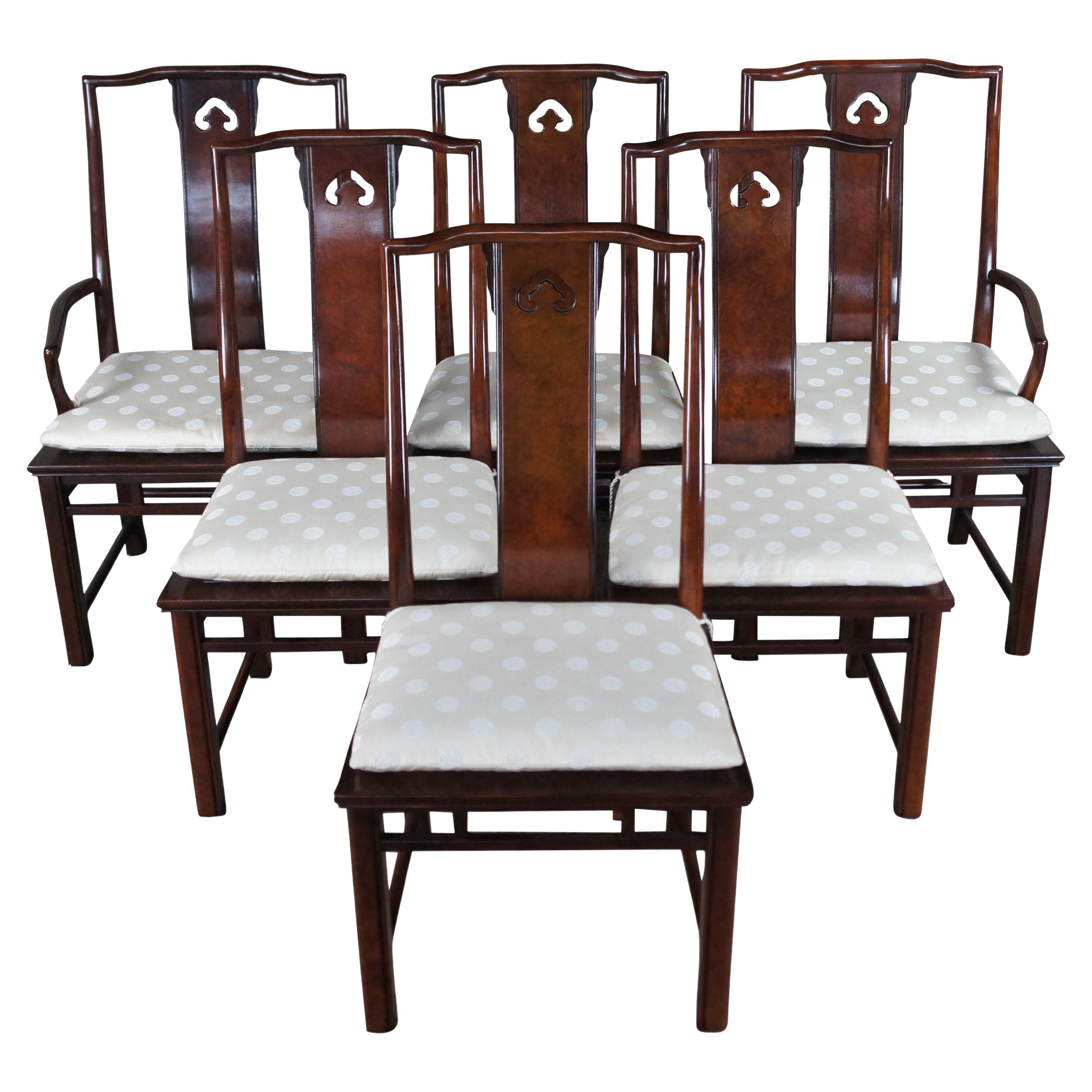 6 White Furniture Mandarin Mahogany & Burl Ming Chinoiserie Dining Chairs