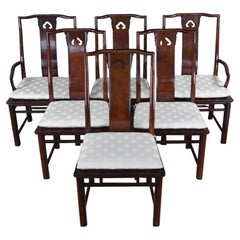 6 White Furniture Mandarin Mahogany & Burl Ming Chinoiserie Dining Chairs