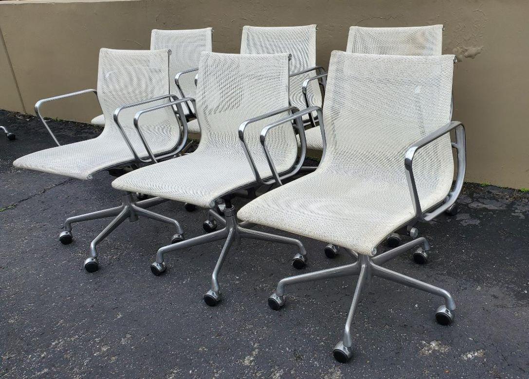 6 White Mesh Eames Herman Miller Tilt Swivel Aluminum Group Chairs 5 Star Base 12