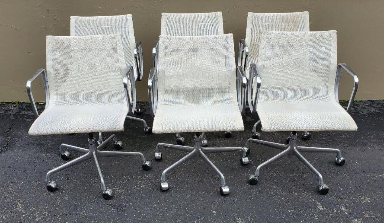 6 White Mesh Eames Herman Miller Tilt Swivel Aluminum Group Chairs 5 Star Base 14