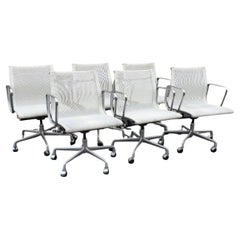 6 White Mesh Eames Herman Miller Tilt Swivel Aluminum Group Chairs 5 Star Base