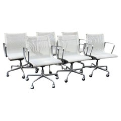 6 Weiß Mesh Eames Herman Miller Tilt Swivel Aluminium Gruppe Stühle 5 Star Base