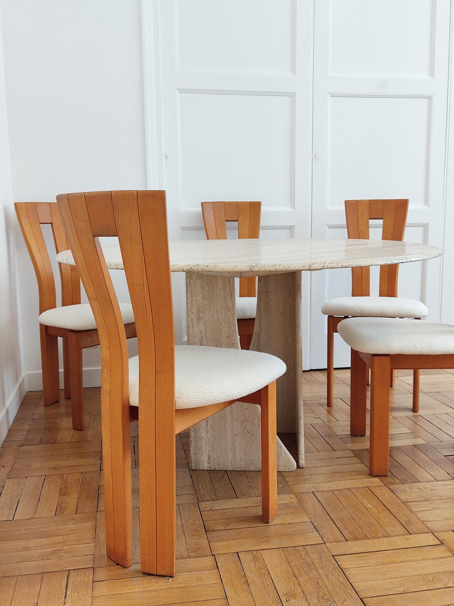 6 Woods and Bouclé Chairs For Sale 6