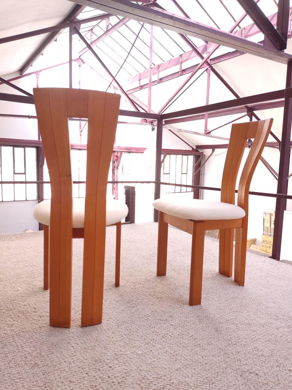 French 6 Woods and Bouclé Chairs For Sale