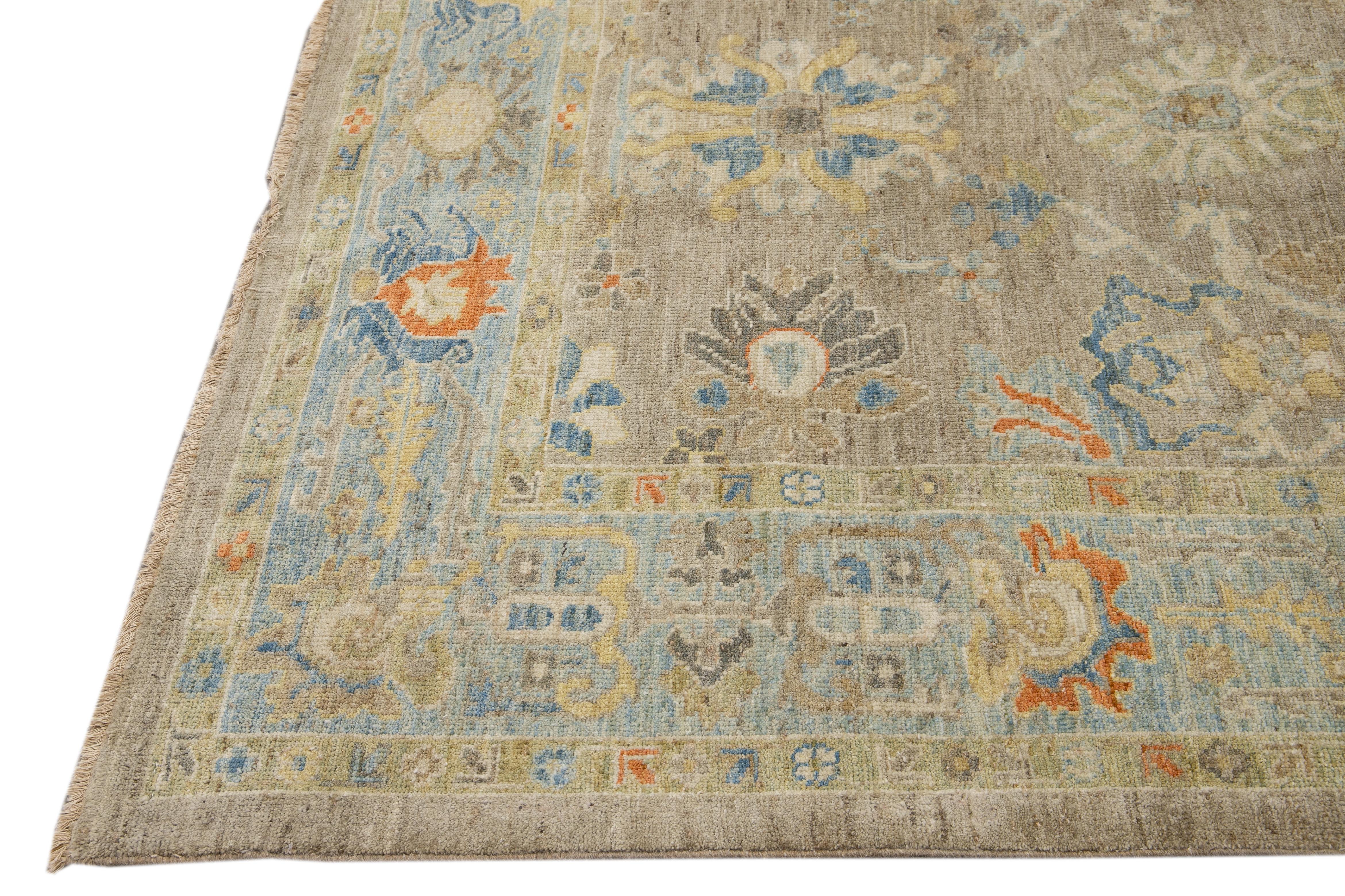 Persian 6 x 10 Modern Hand-knotted Sultanabad Brown Wool Rug With Floral Design For Sale