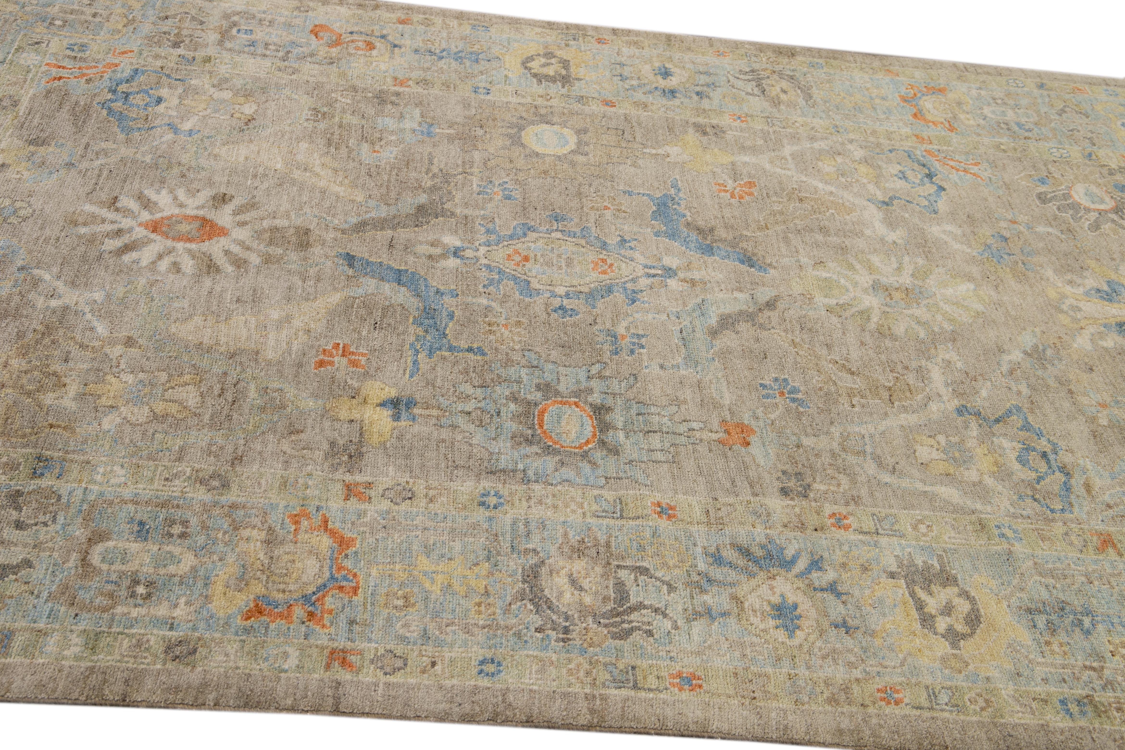 Contemporary 6 x 10 Modern Hand-knotted Sultanabad Brown Wool Rug With Floral Design For Sale