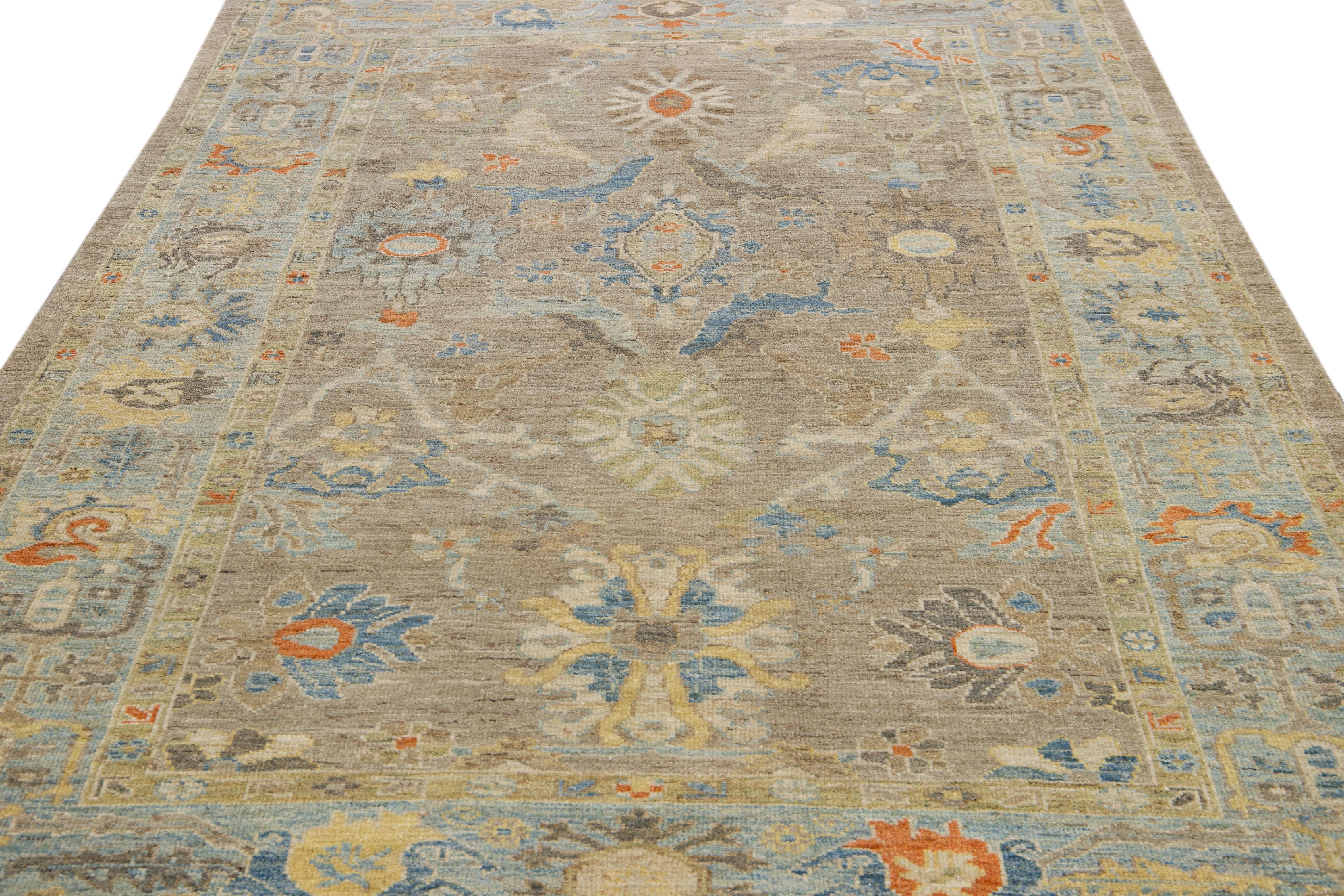 6 x 10 Modern Hand-knotted Sultanabad Brown Wool Rug With Floral Design For Sale 1