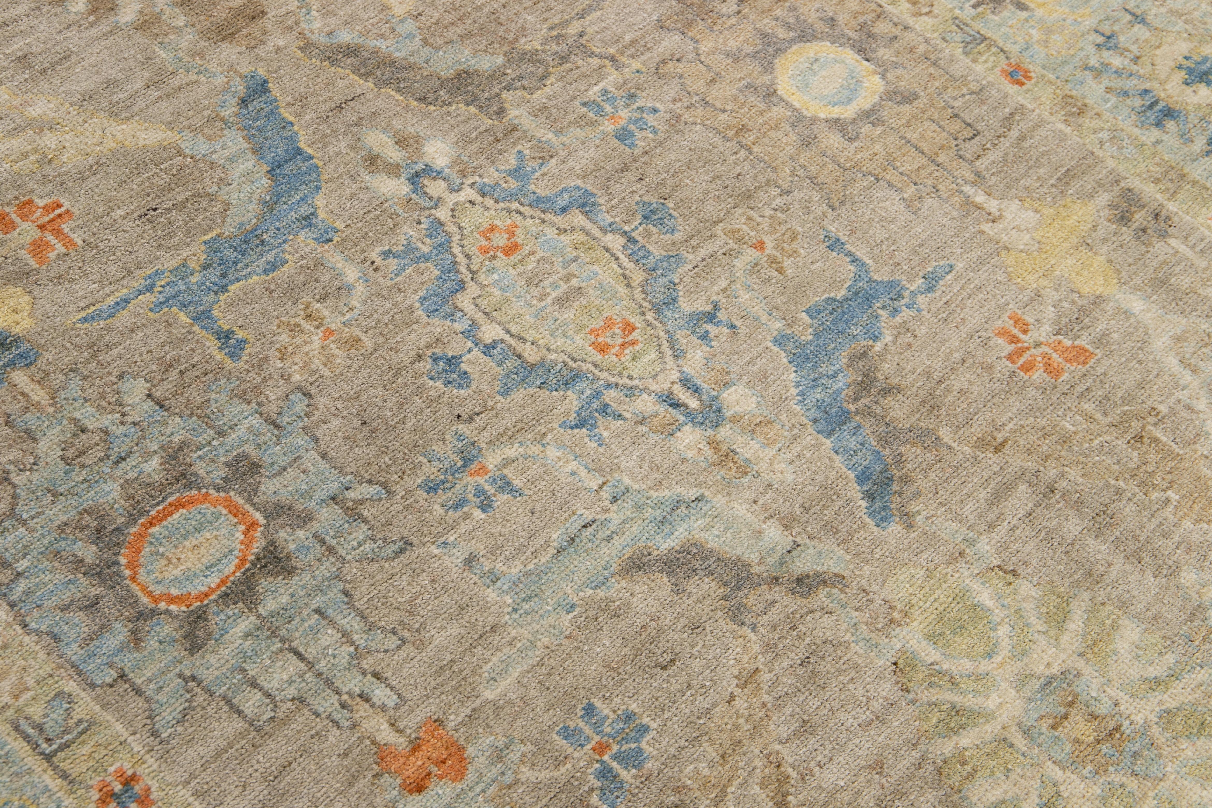 6 x 10 Modern Hand-knotted Sultanabad Brown Wool Rug With Floral Design For Sale 2