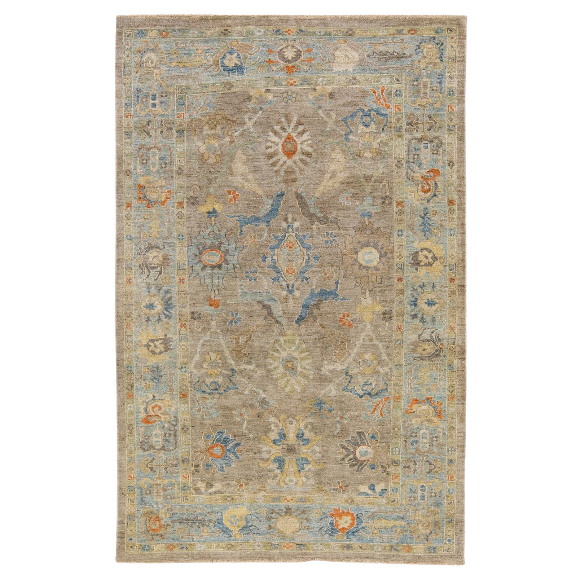 6 x 10 Modern Hand-knotted Sultanabad Brown Wool Rug With Floral Design
