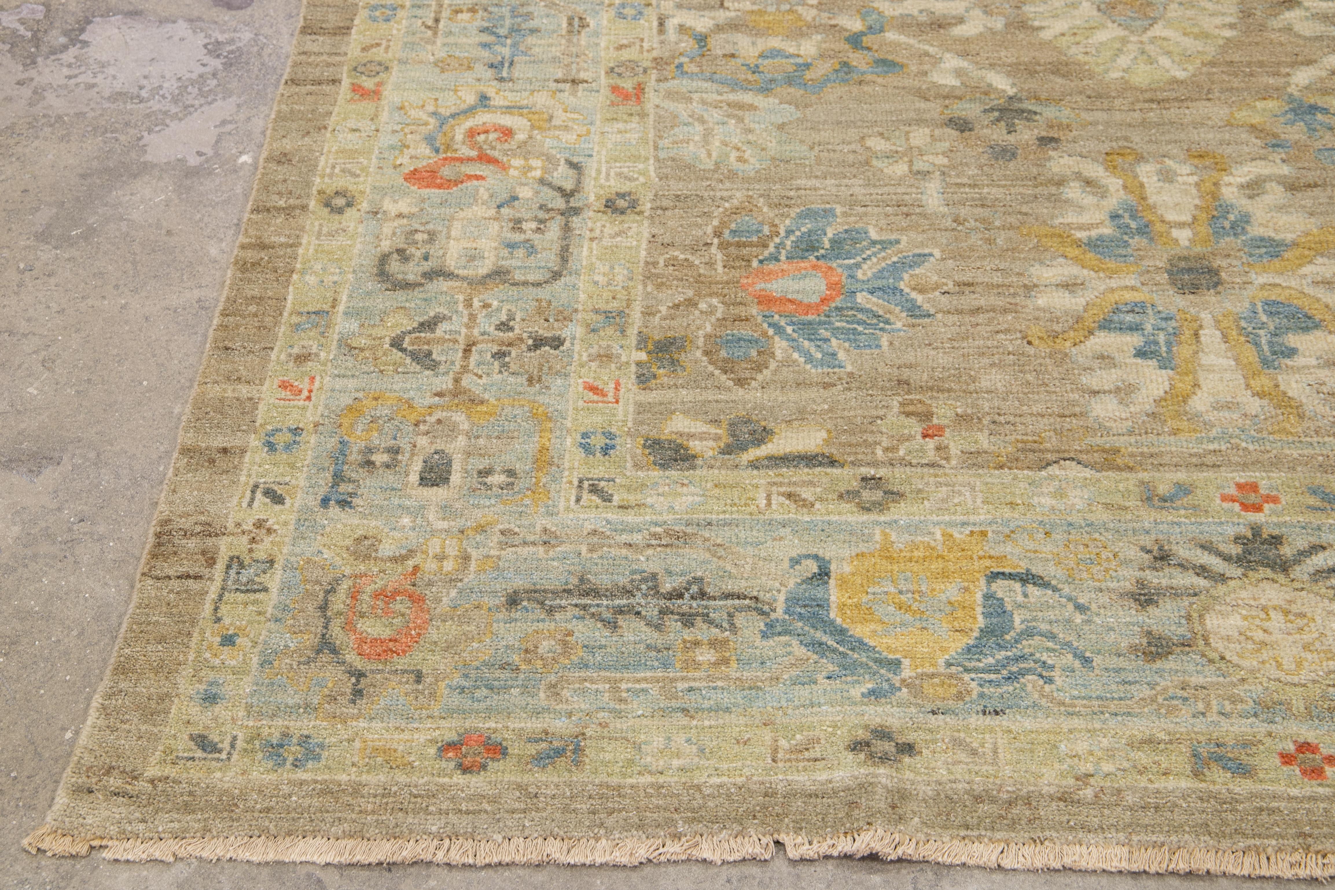 6 x 10 Modern Sultanabad Wool Rug Handmade In Brown With Floral Design For Sale 4