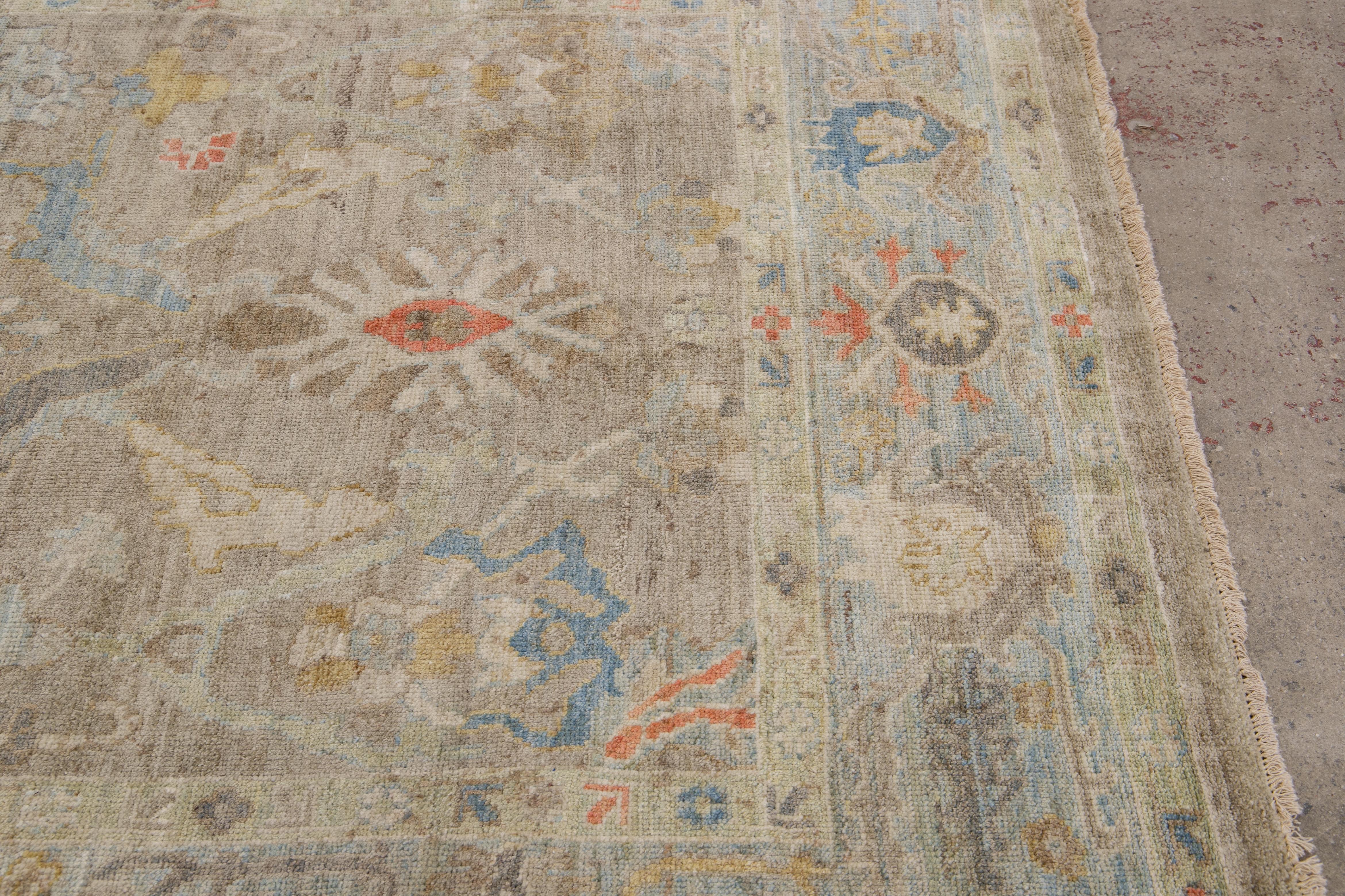 6 x 10 Modern Sultanabad Wool Rug Handmade In Brown With Floral Design For Sale 5