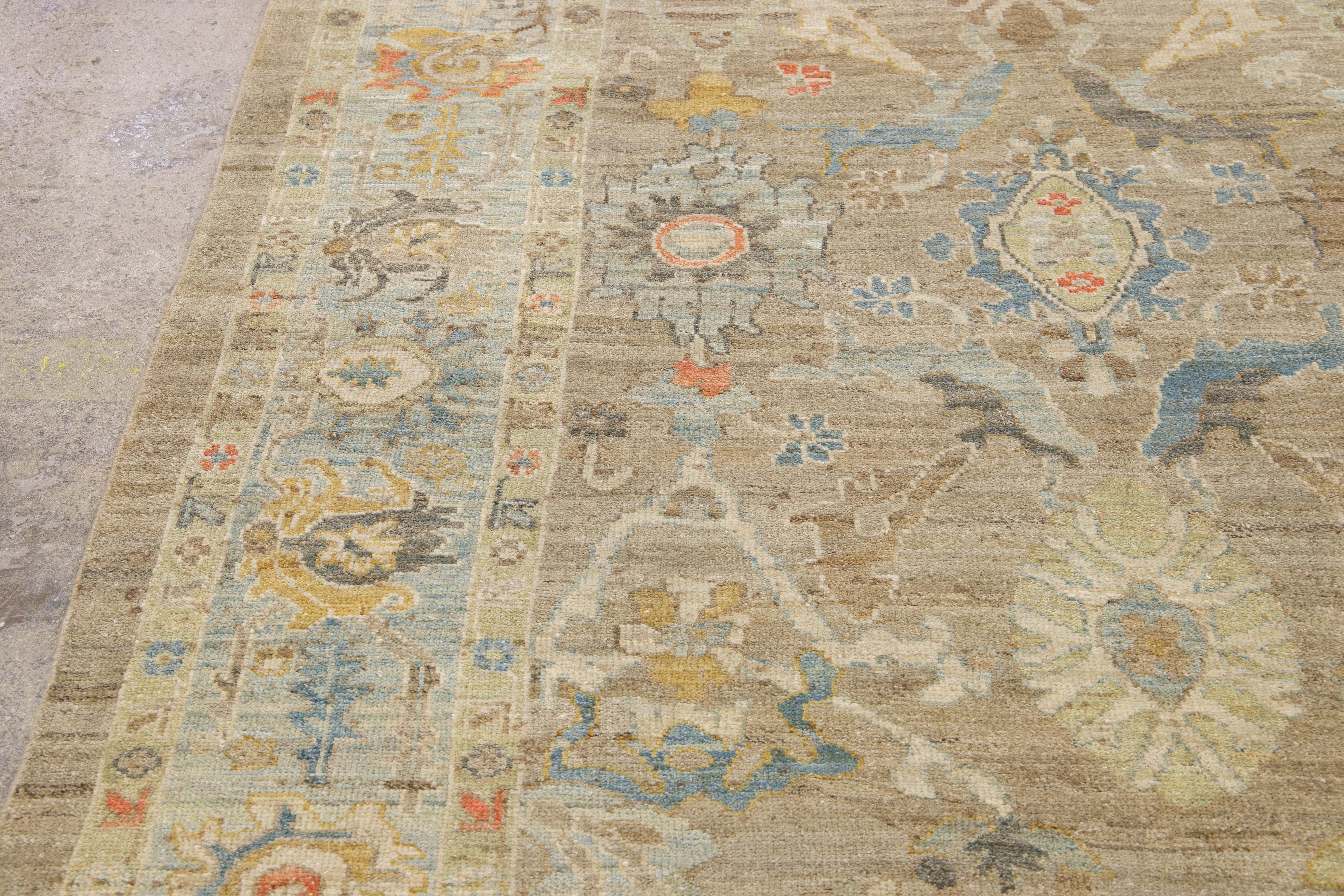 6 x 10 Modern Sultanabad Wool Rug Handmade In Brown With Floral Design For Sale 7