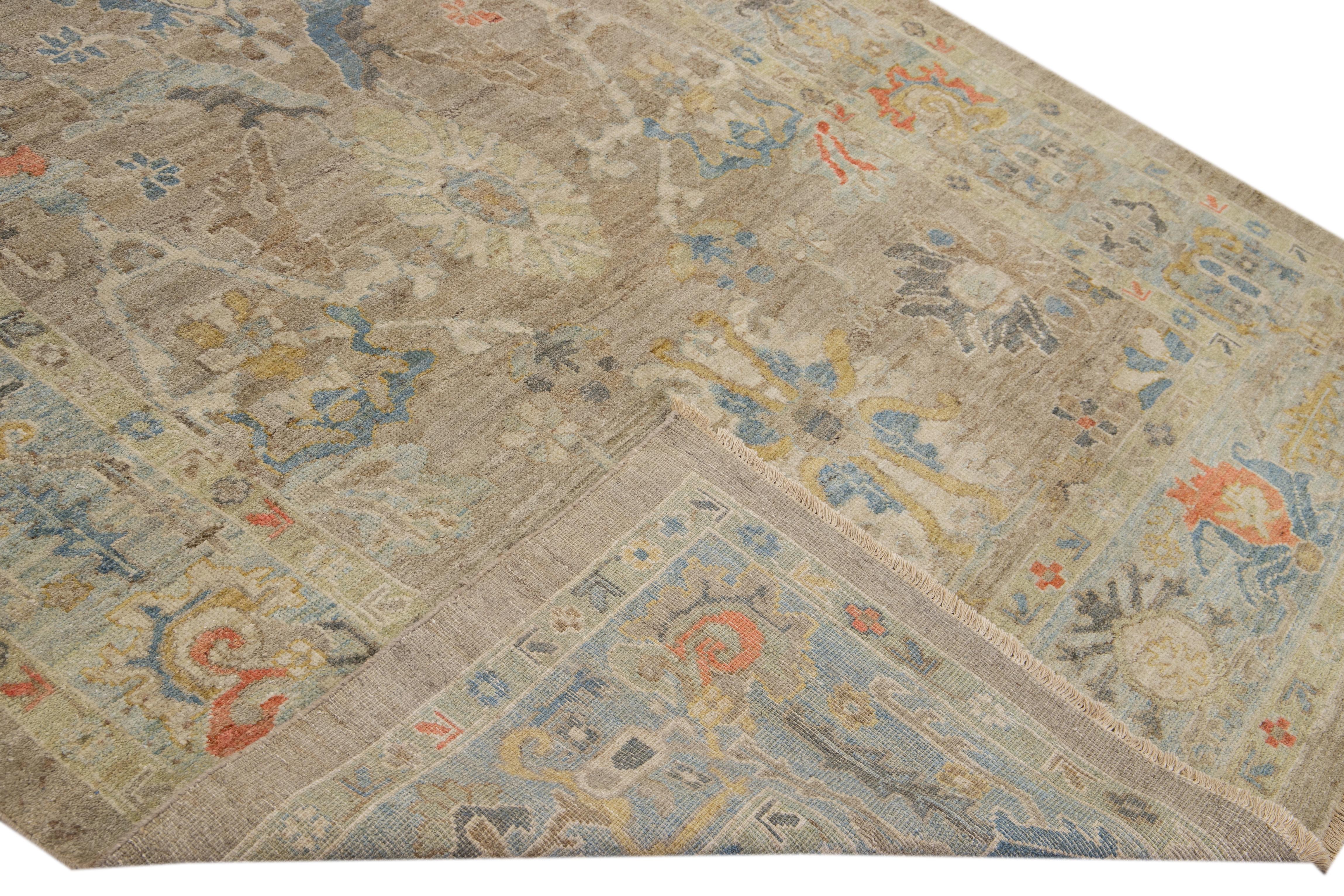 Persian 6 x 10 Modern Sultanabad Wool Rug Handmade In Brown With Floral Design For Sale