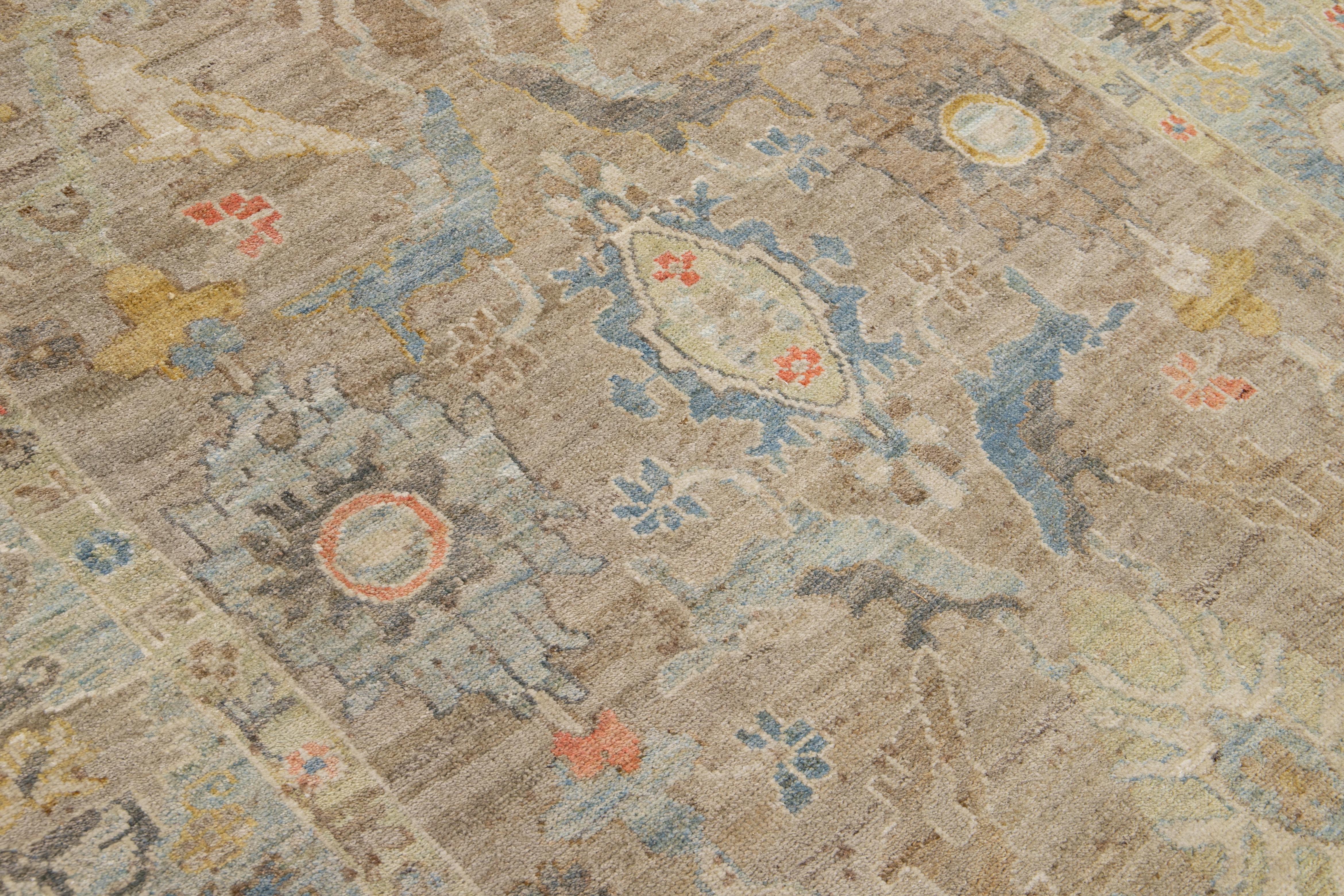 Hand-Knotted 6 x 10 Modern Sultanabad Wool Rug Handmade In Brown With Floral Design For Sale