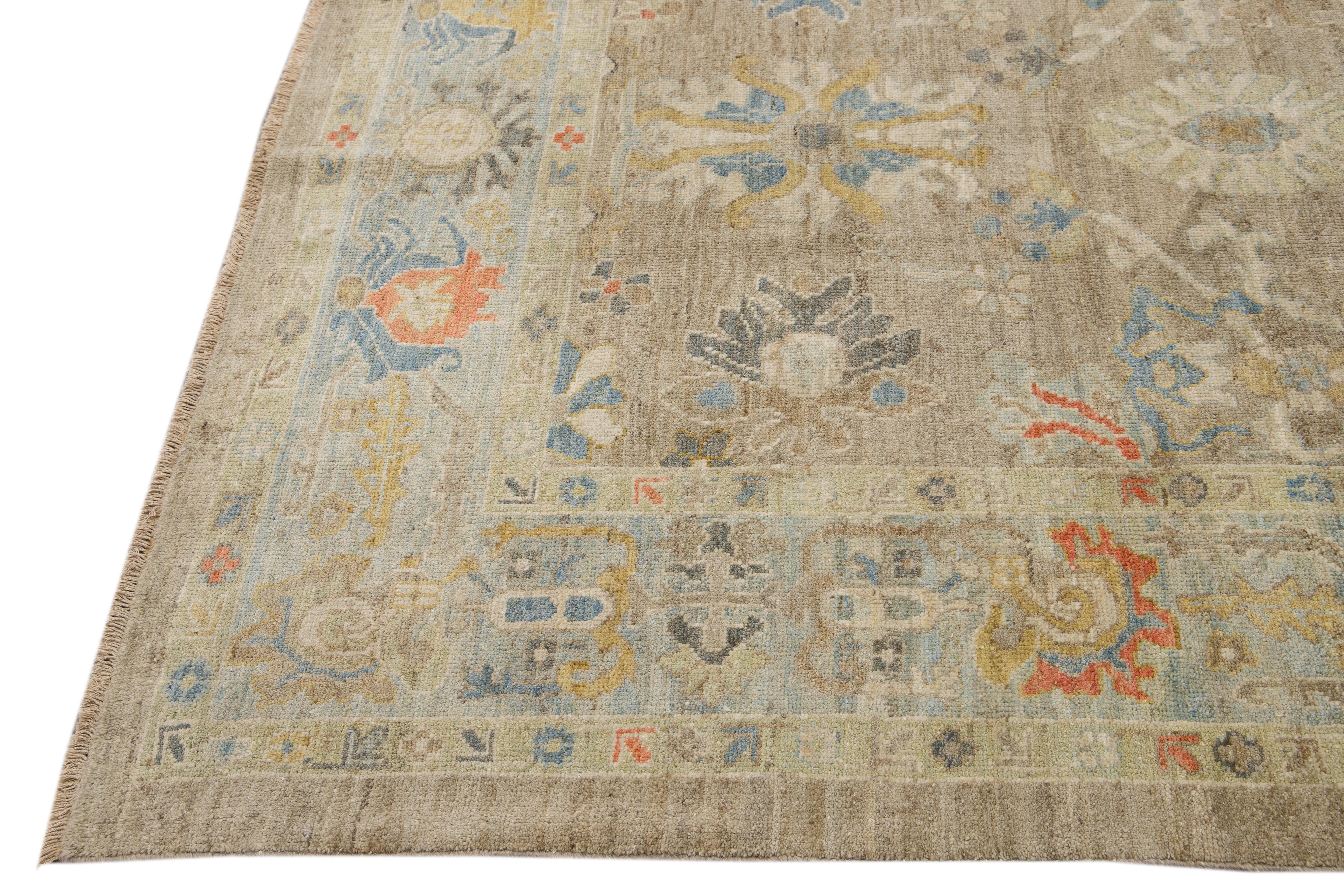 6 x 10 Modern Sultanabad Wool Rug Handmade In Brown With Floral Design In New Condition For Sale In Norwalk, CT