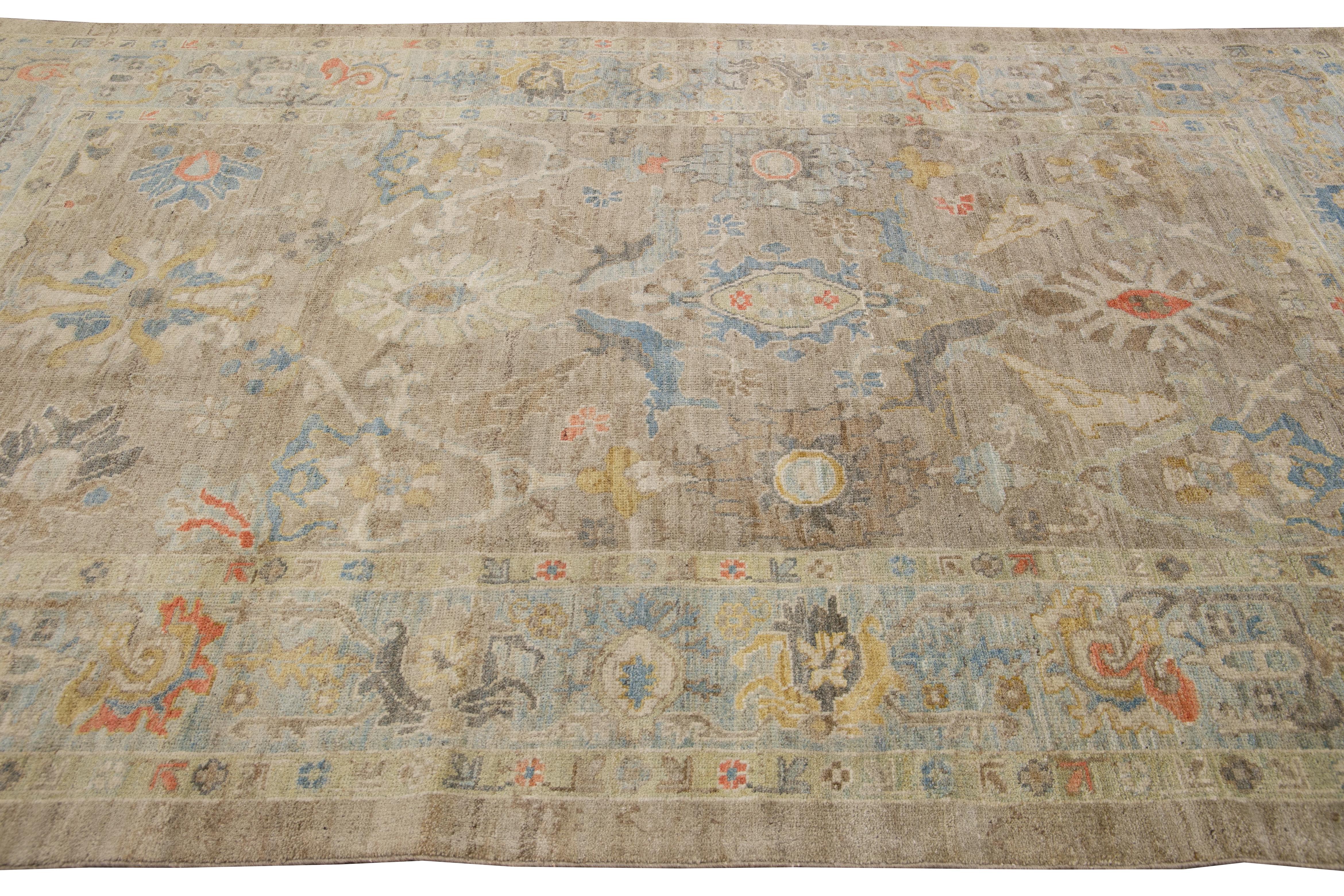 Contemporary 6 x 10 Modern Sultanabad Wool Rug Handmade In Brown With Floral Design For Sale