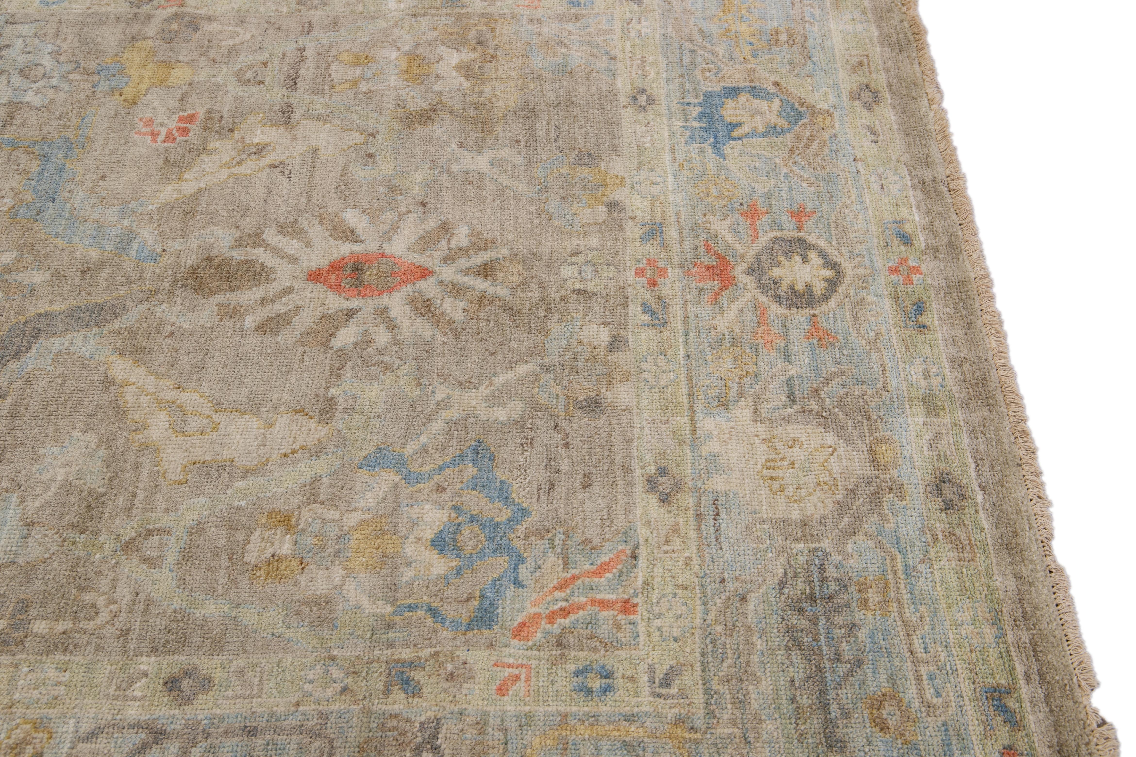 6 x 10 Modern Sultanabad Wool Rug Handmade In Brown With Floral Design For Sale 1