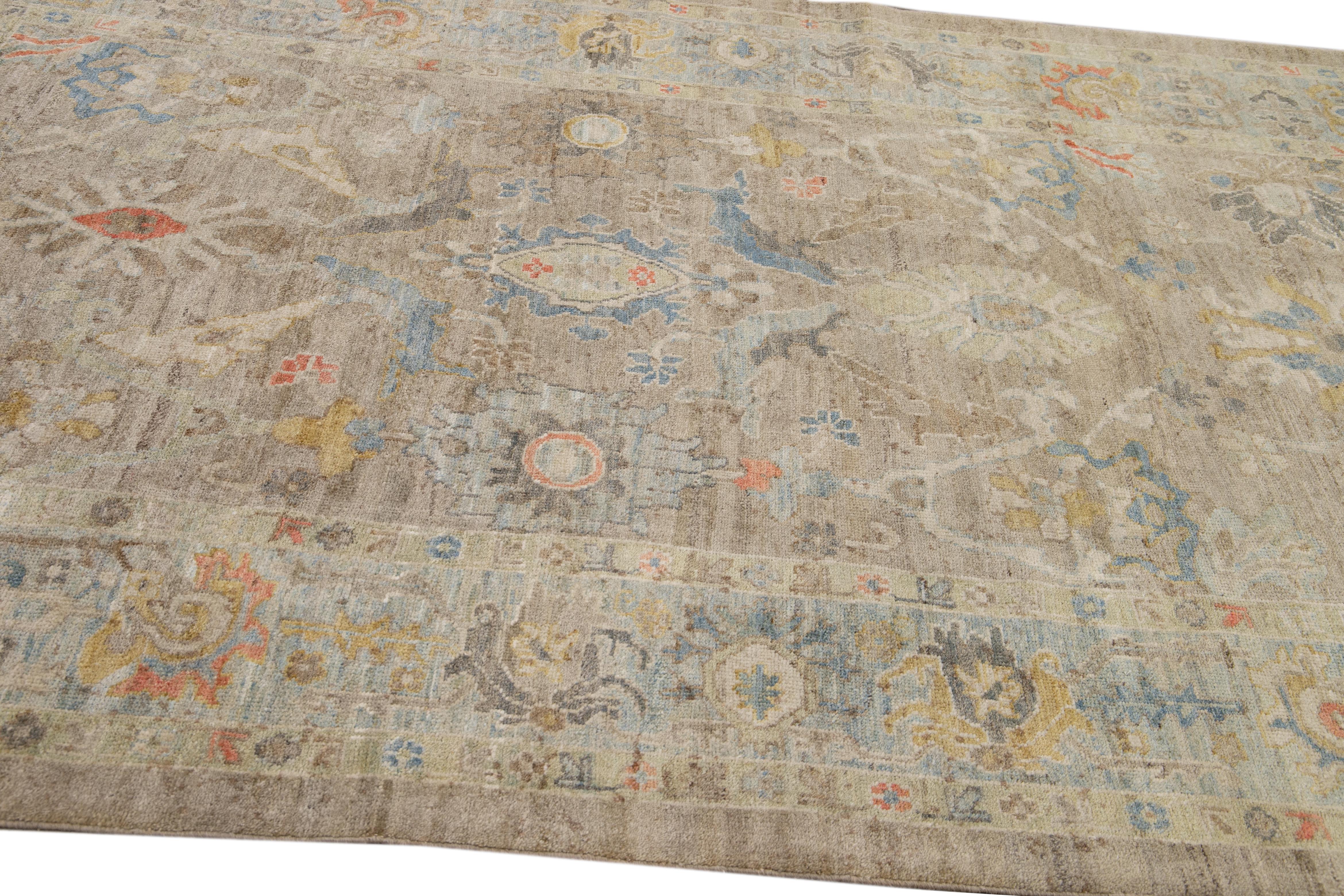 6 x 10 Modern Sultanabad Wool Rug Handmade In Brown With Floral Design For Sale 2