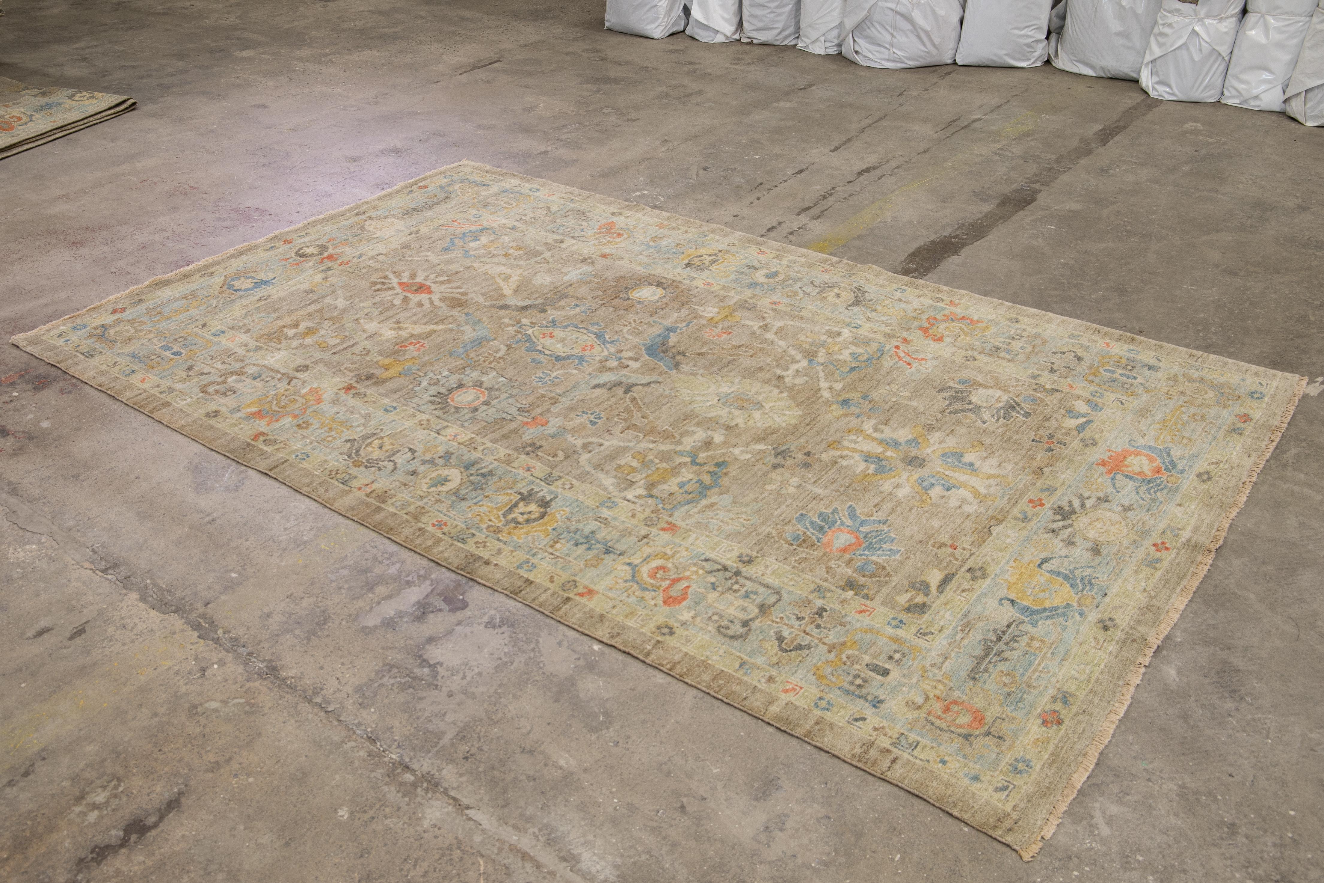 6 x 10 Modern Sultanabad Wool Rug Handmade In Brown With Floral Design For Sale 3