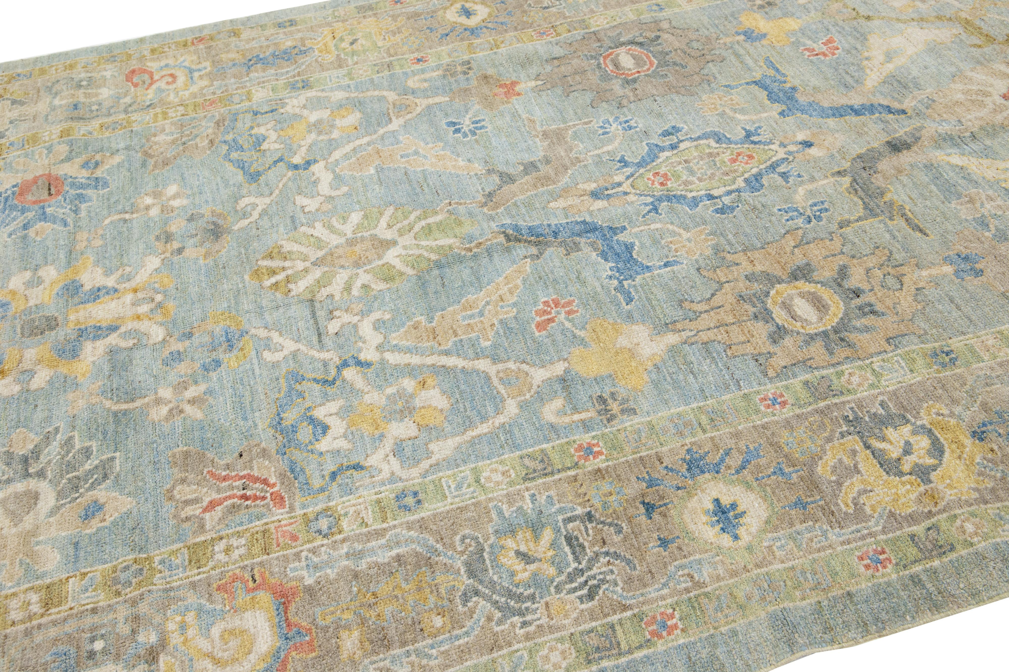 6 x 11 Apadana's Contemporary Sultanabad Blue Wool Rug For Sale 5