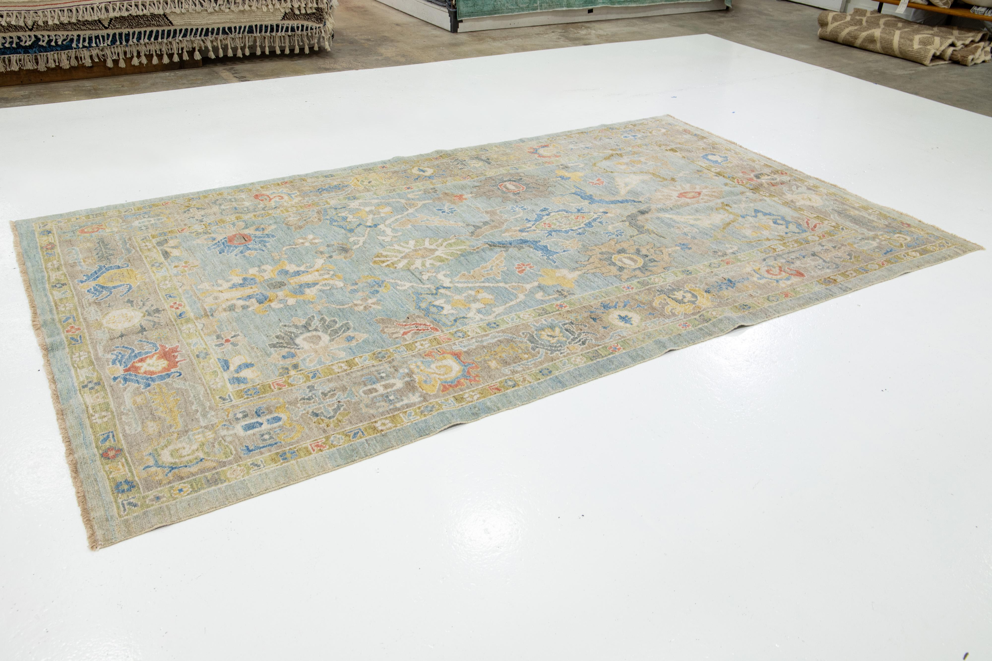 Pakistani 6 x 11 Apadana's Contemporary Sultanabad Blue Wool Rug For Sale