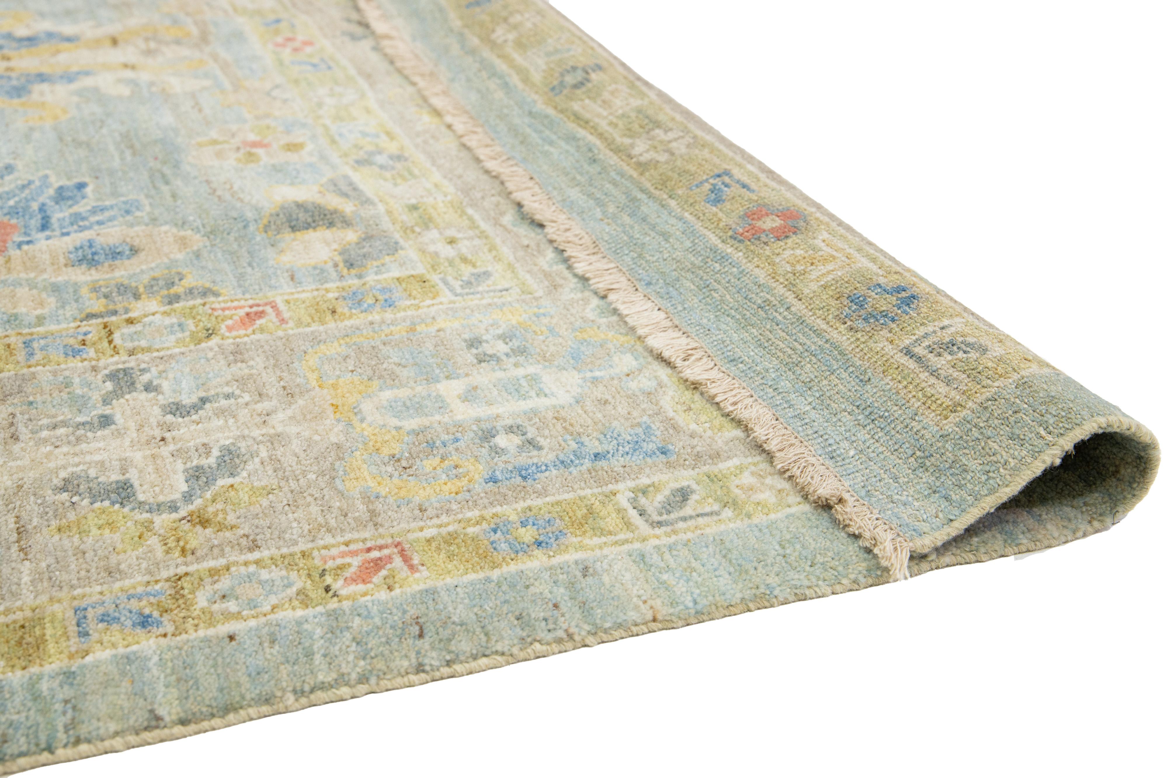 Hand-Knotted 6 x 11 Apadana's Contemporary Sultanabad Blue Wool Rug For Sale