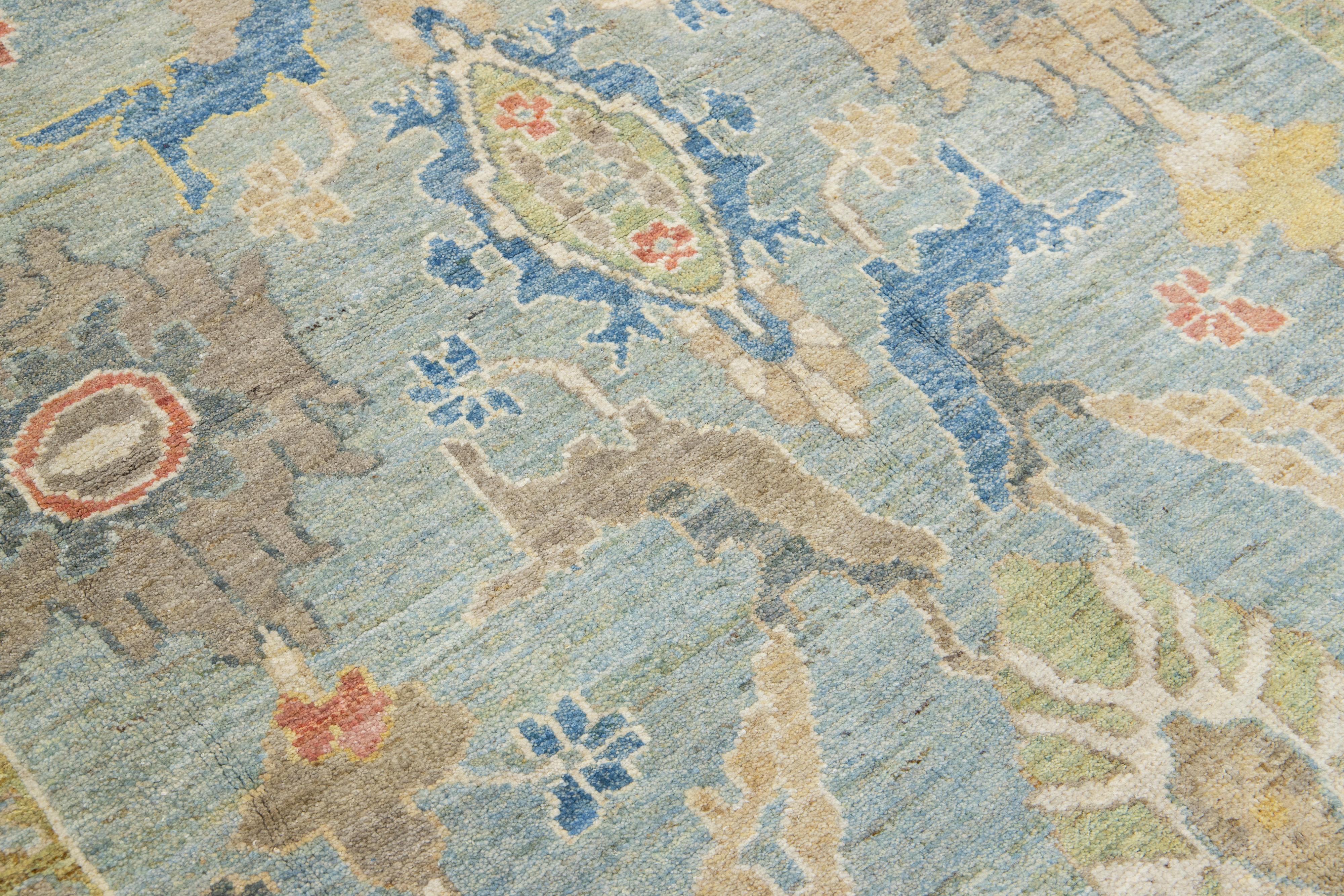 6 x 11 Apadana's Contemporary Sultanabad Blue Wool Rug In New Condition For Sale In Norwalk, CT