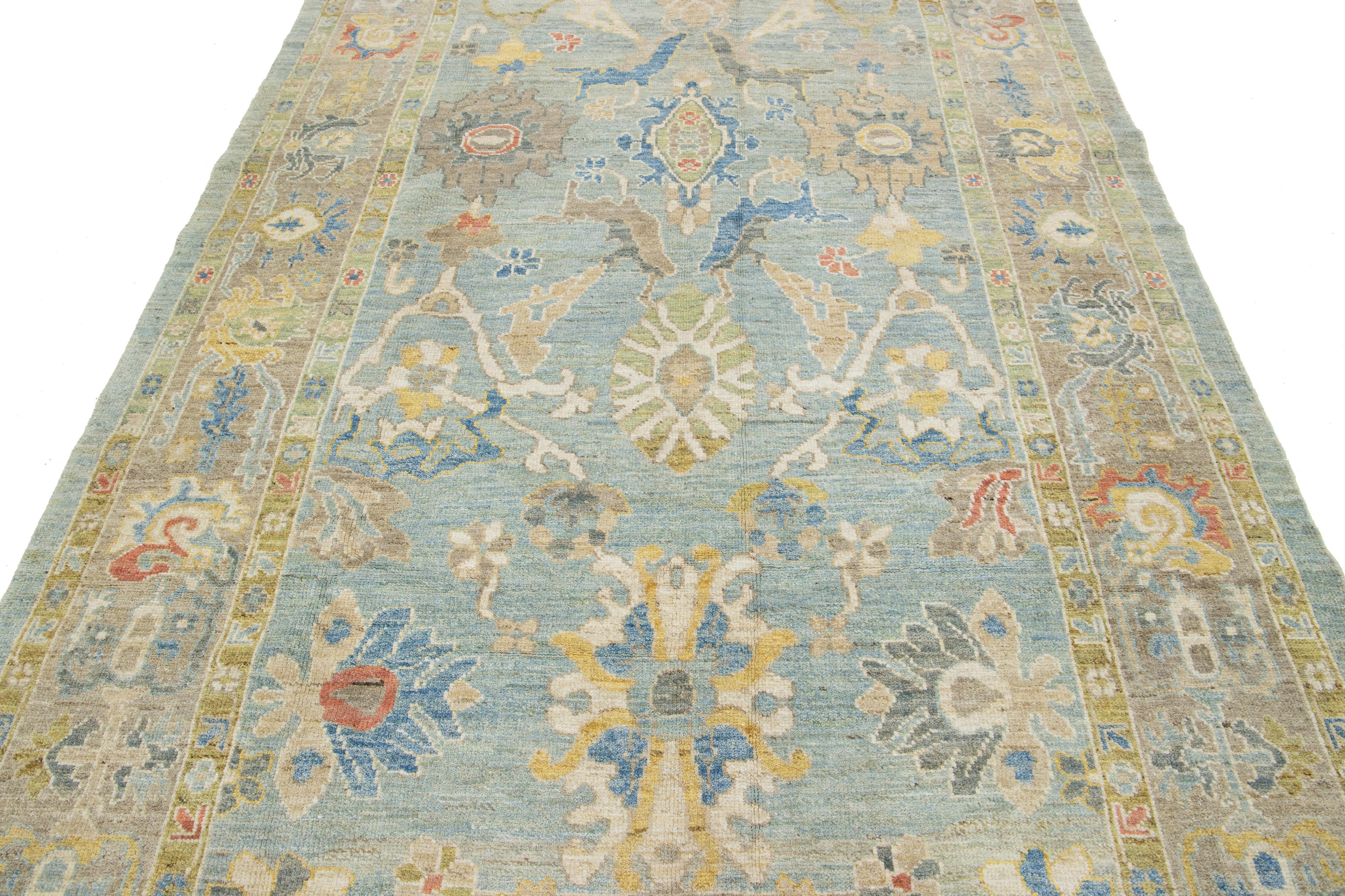 6 x 11 Apadana's Contemporary Sultanabad Blue Wool Rug For Sale 1