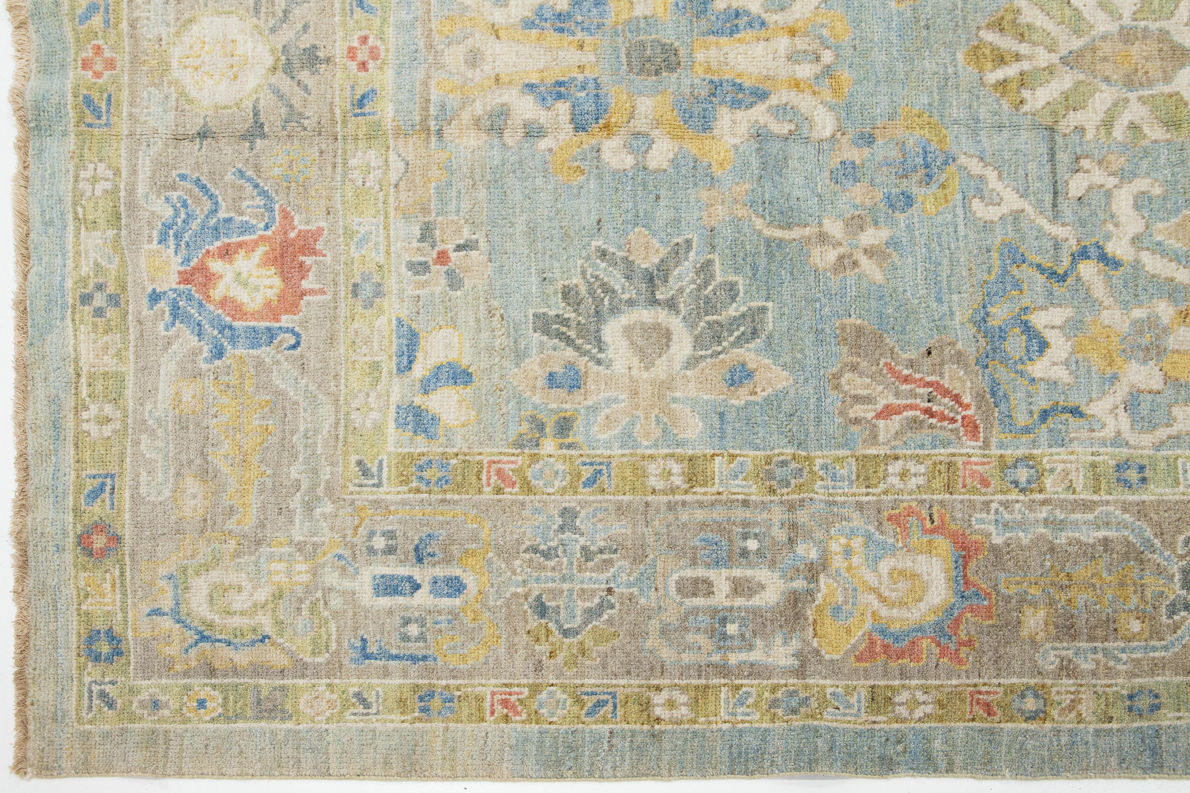 6 x 11 Apadana's Contemporary Sultanabad Blue Wool Rug For Sale 2