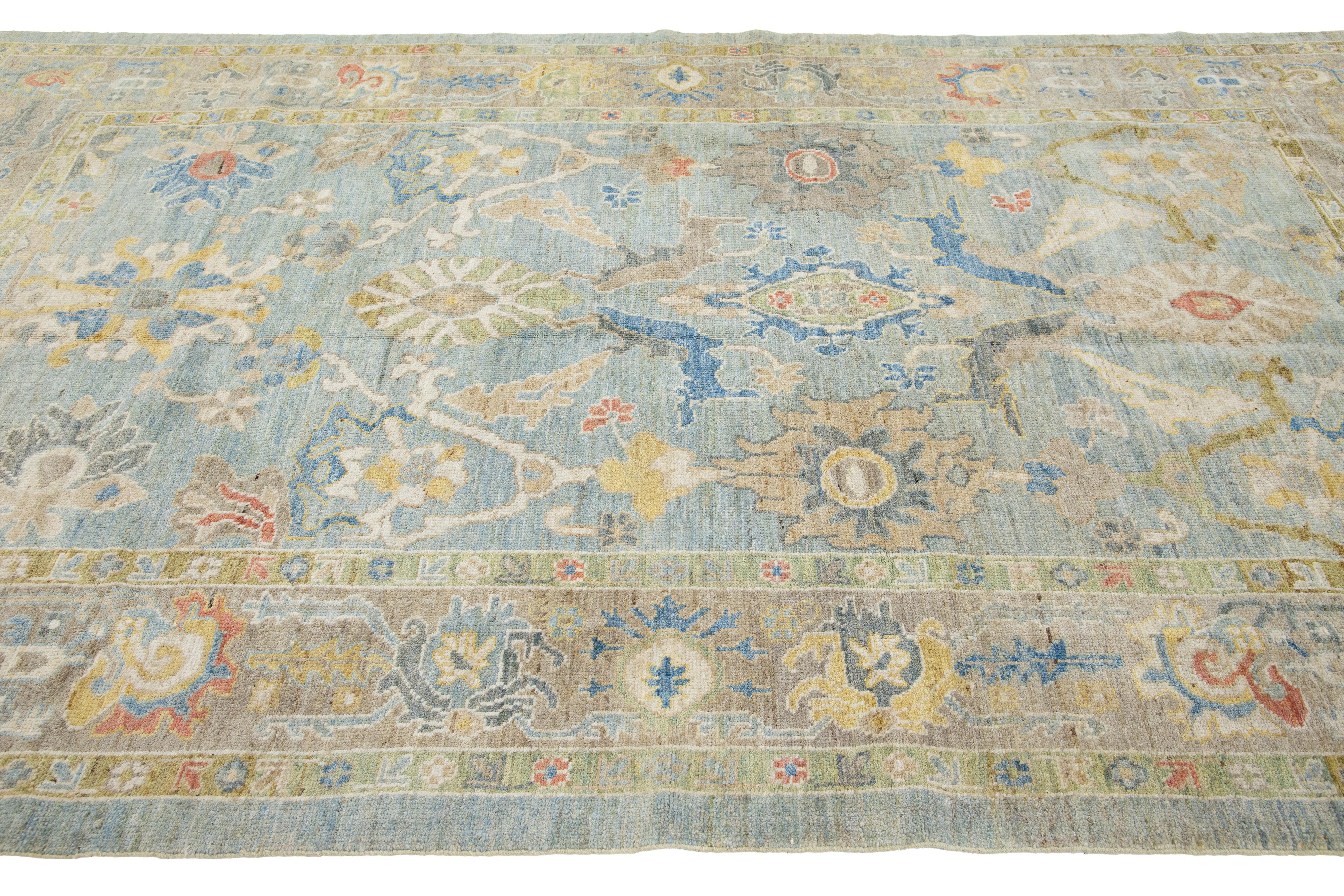 6 x 11 Apadana's Contemporary Sultanabad Blue Wool Rug For Sale 3