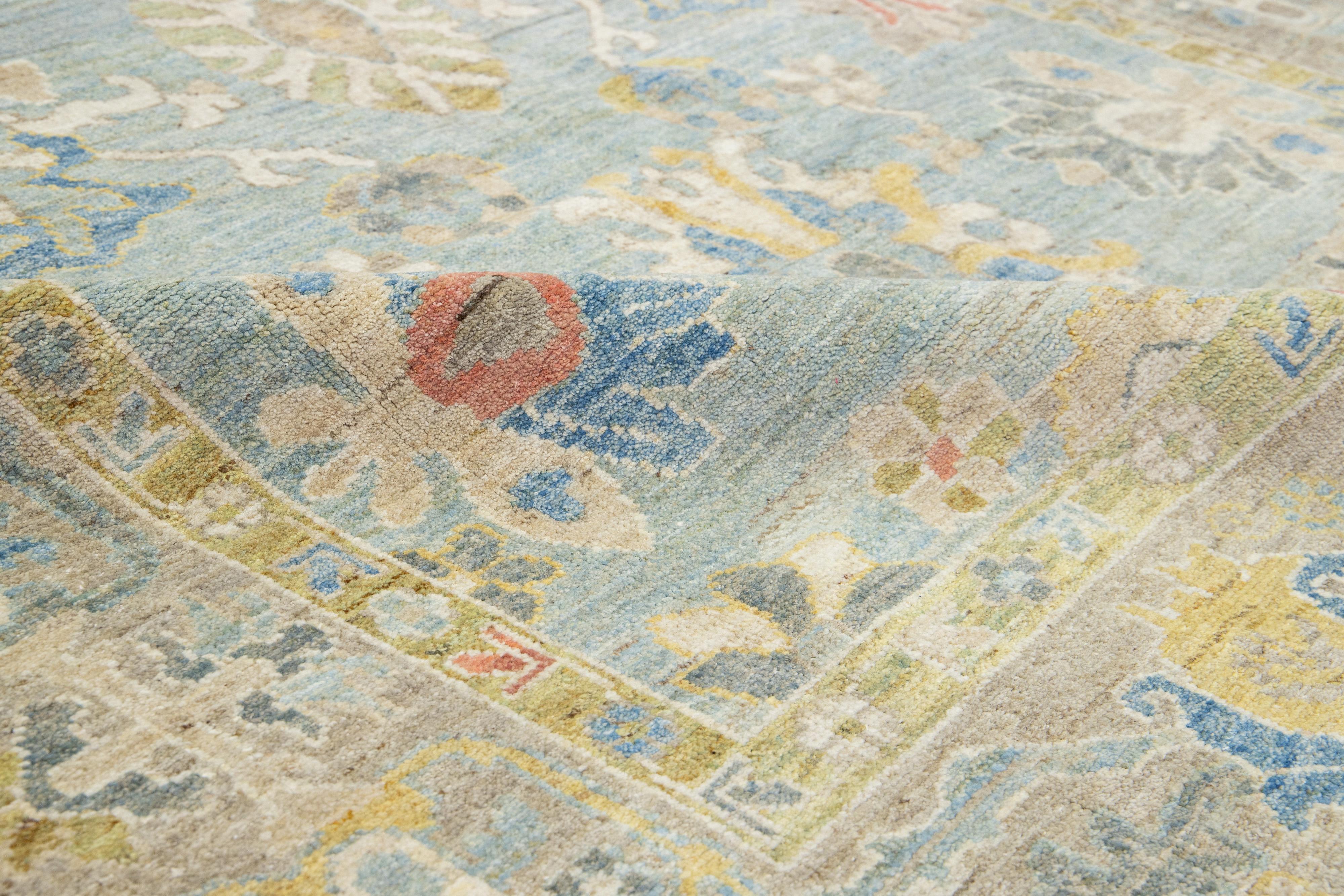 6 x 11 Apadana's Contemporary Sultanabad Blue Wool Rug For Sale 4