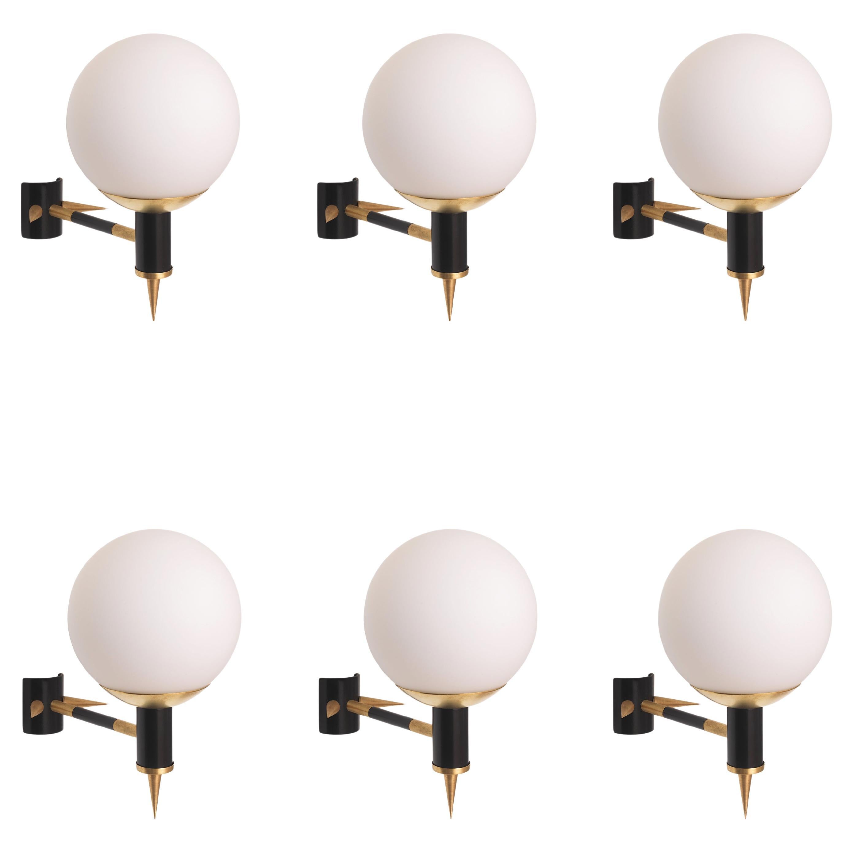 6 x Apliques Modernos Estilo Años 60 de Yannis Dimitrousis Latón Vidrio Grecia 2022 en venta