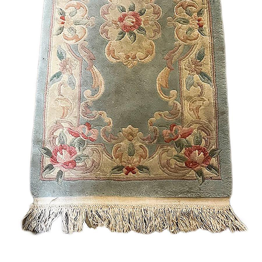 American 6' x 2' Deep Pile Aubusson Rug with French Roses design 3.5' x 2' For Sale