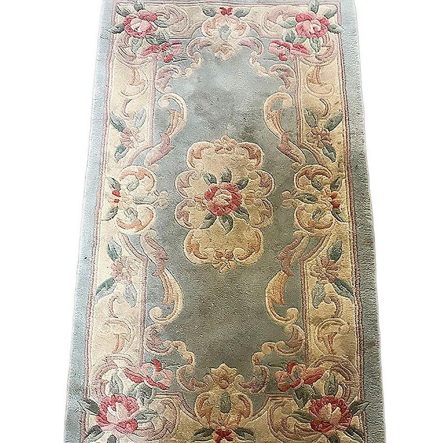 5' Foot X 2' Foot Deep Pile Aubusson Rug with French Roses design In Excellent Condition For Sale In Van Nuys, CA