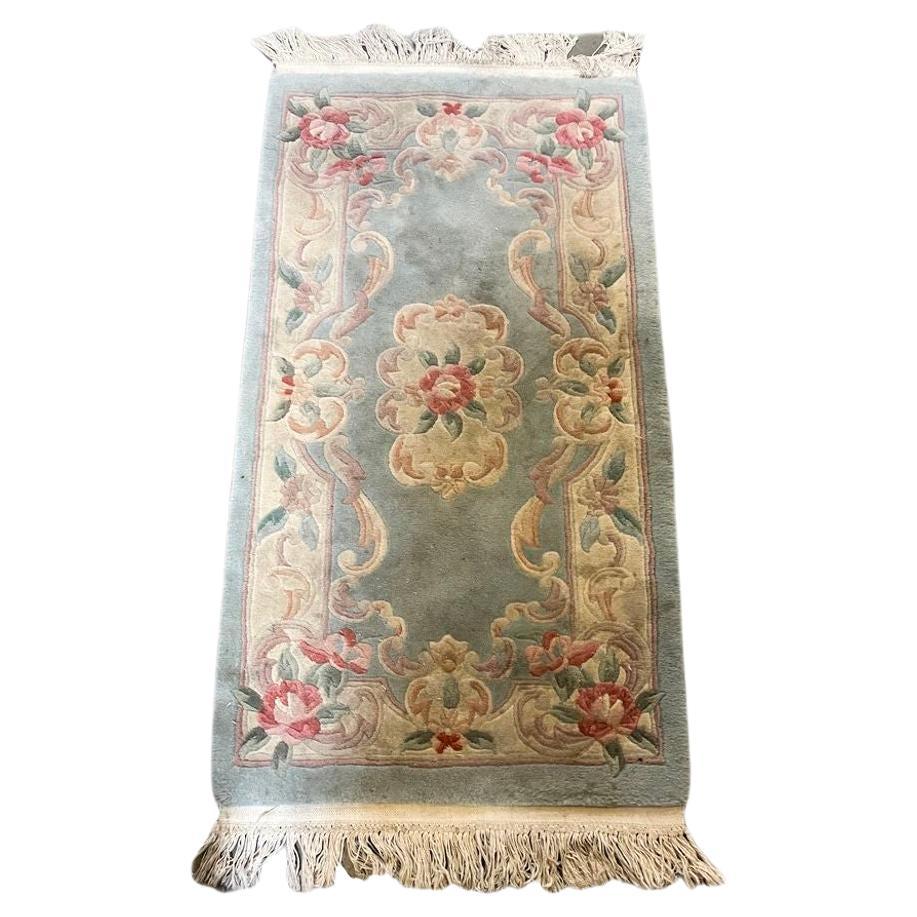 6' x 2' Deep Pile Aubusson Rug with French Roses design 3.5' x 2' For Sale
