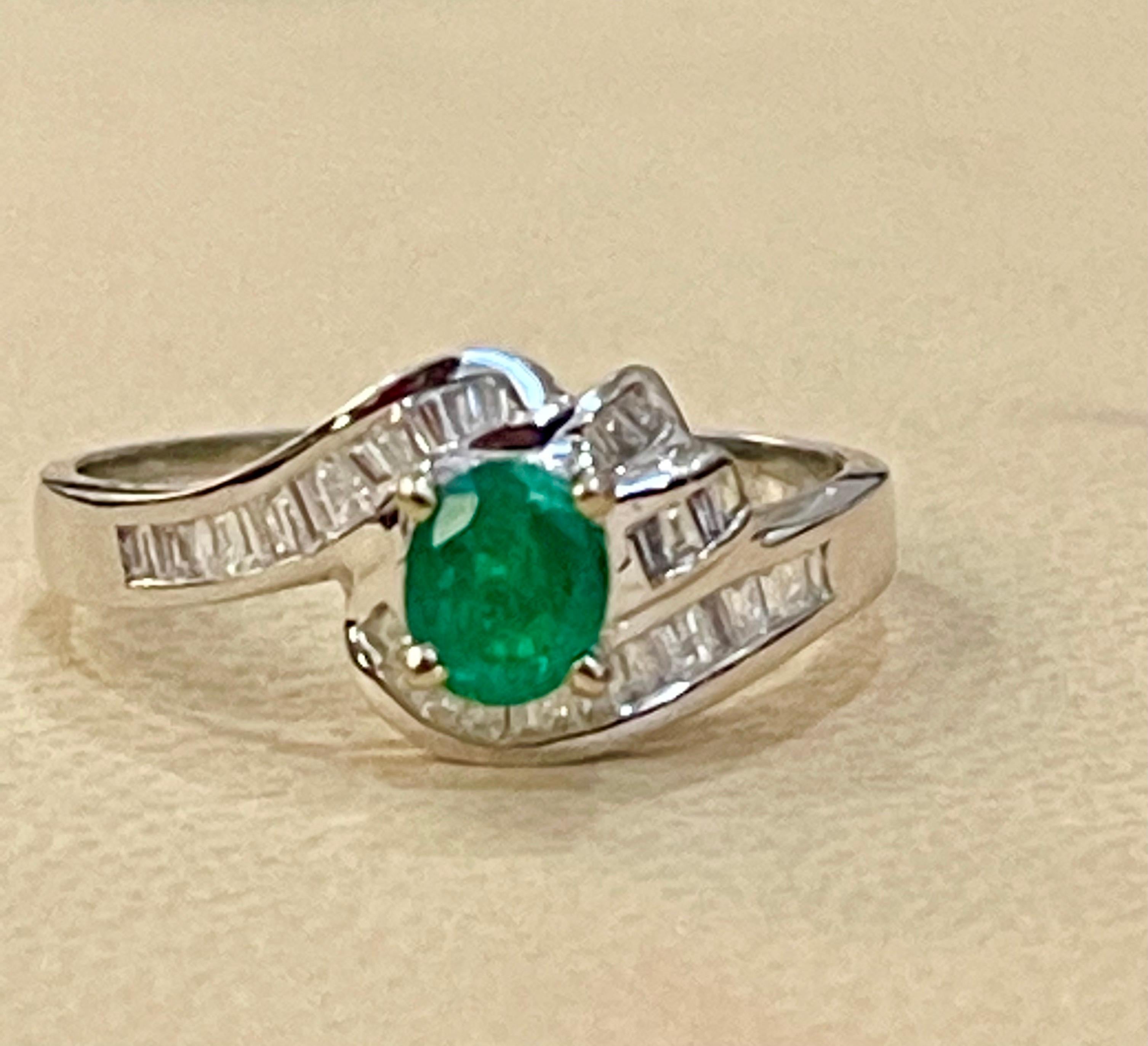 Oval Cut Natural Brazilian Emerald & Diamond Ring 18 Karat White Gold For Sale