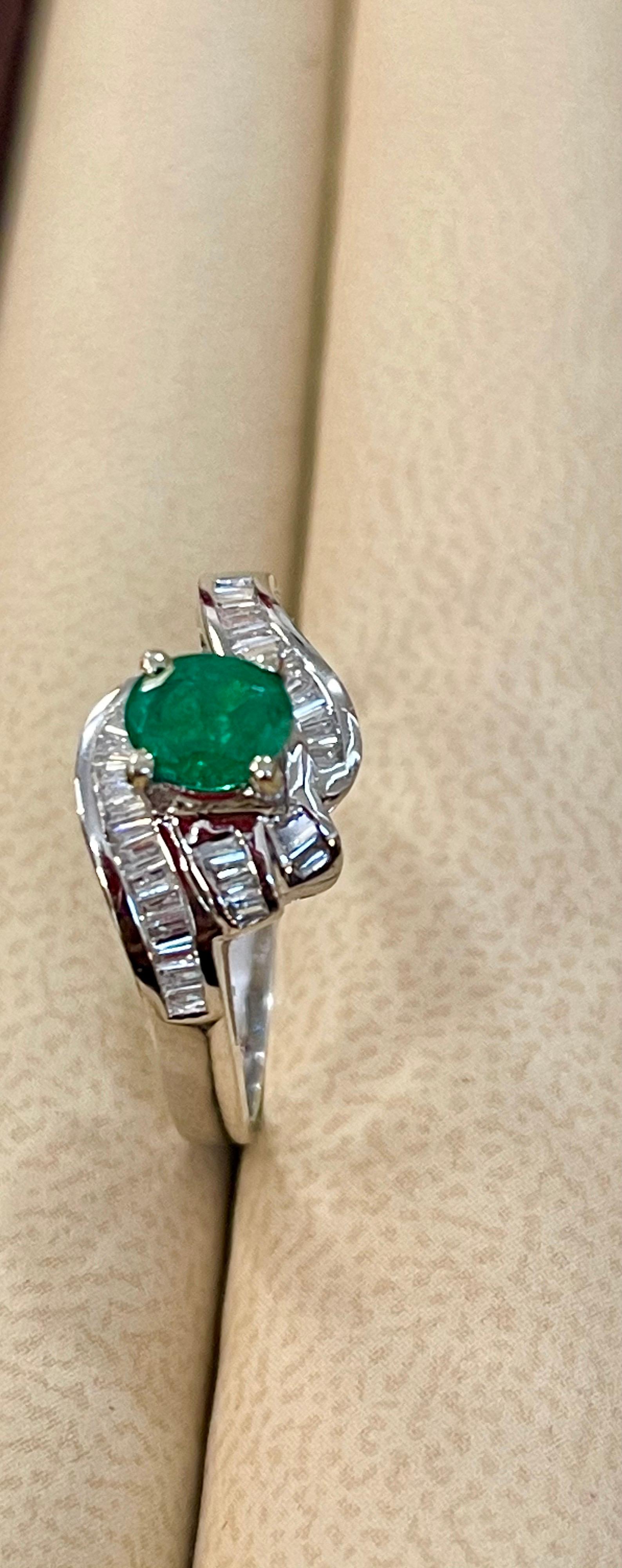 Women's Natural Brazilian Emerald & Diamond Ring 18 Karat White Gold For Sale