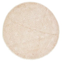 6 x 6 Modern Beige Wool and Silk Round Rug With Floral Design