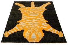 6 x 8 Handmade Tiger Designed Black Wool Rug
