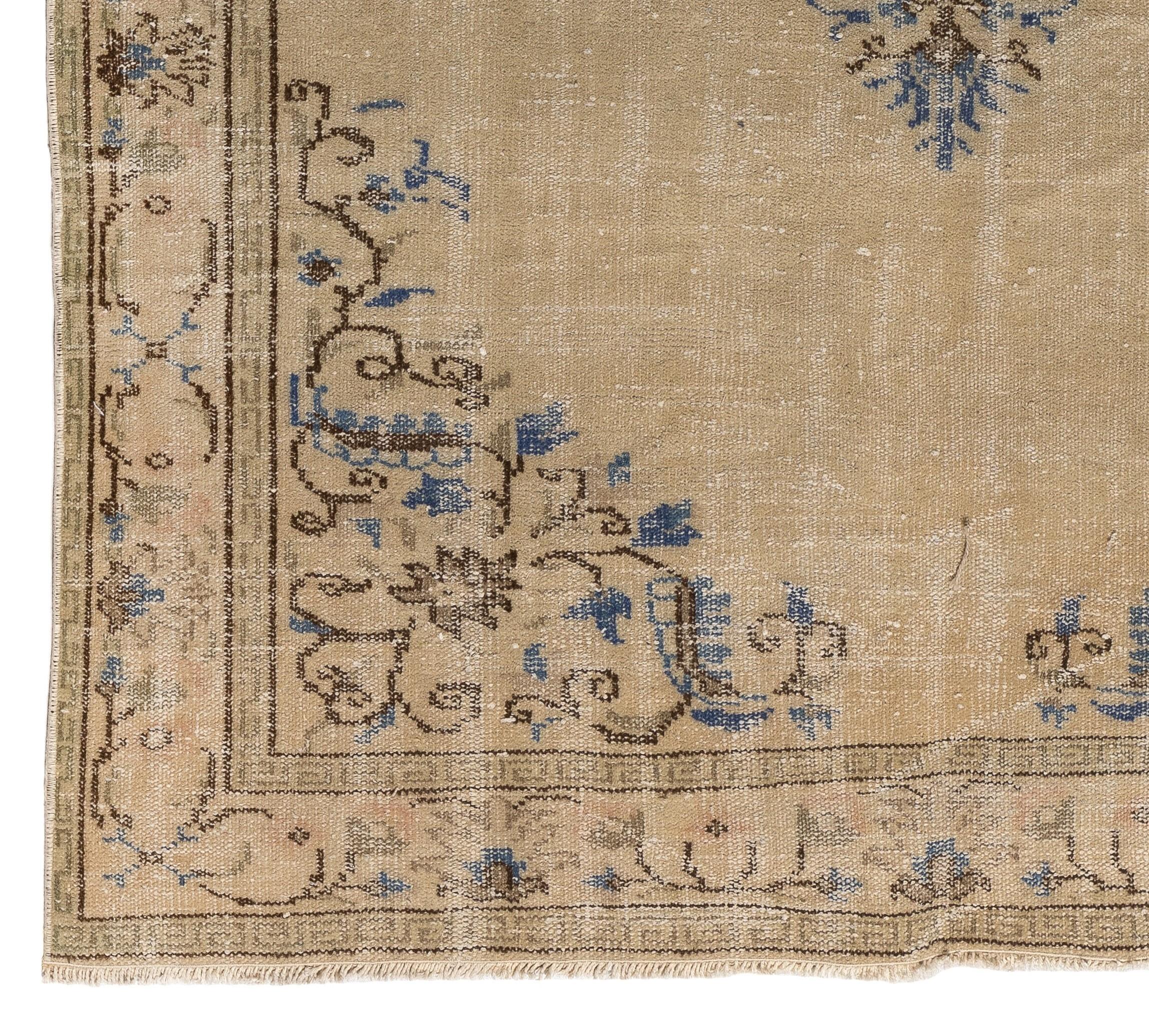 Vintage Oushak Rug, Wool Turkish Carpet in Beige, Brown, Blue Colors For Sale 1