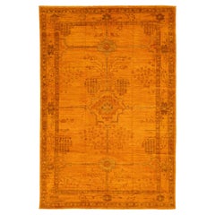 6 x 9 Naranja Moderna Alfombra Oushak De Lana Hecha A Mano Con Motivo Floral