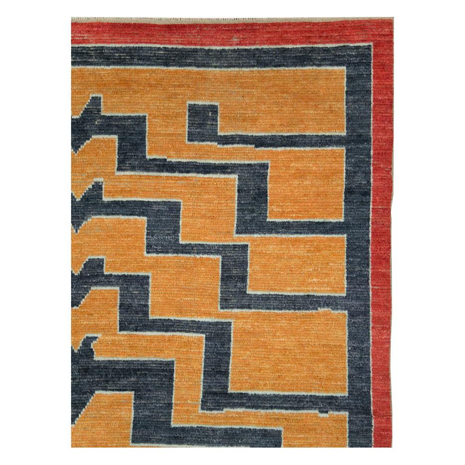 Modern Version of Turkish Tulu Shag Rug in Mustard Yellow For Sale