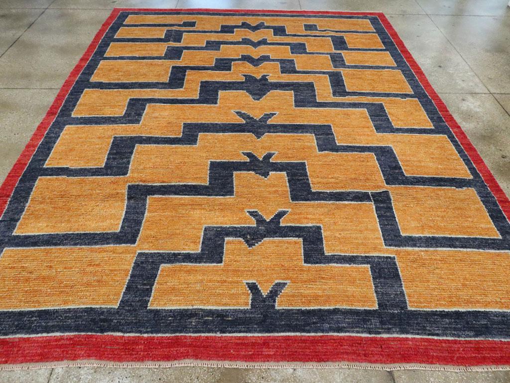 Hand-Knotted Version of Turkish Tulu Shag Rug in Mustard Yellow For Sale
