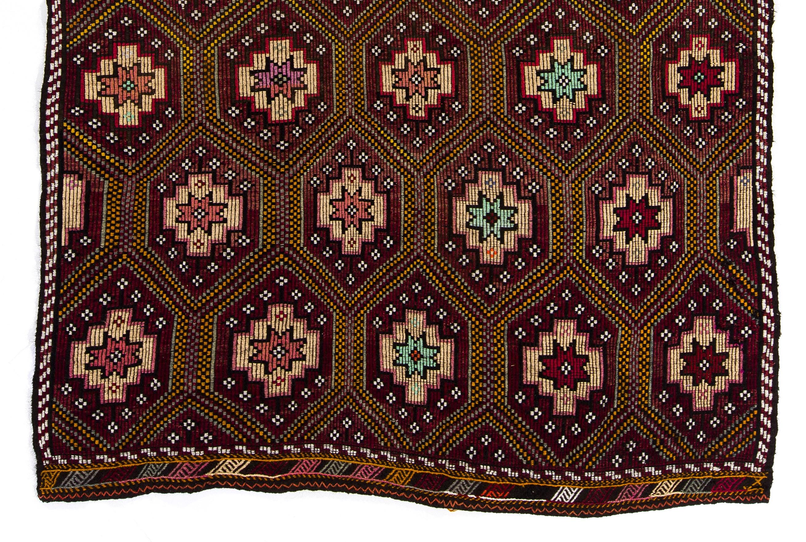 Turkish 6x9.6 Ft Multicolored Vintage Hand-Woven Anatolian Jijim Wool Kilim Rug For Sale