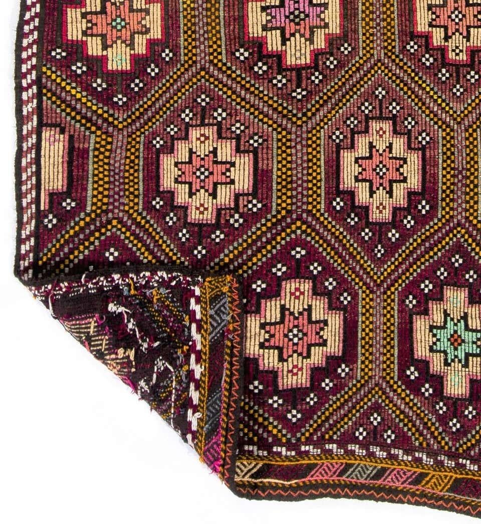 20th Century 6x9.6 Ft Multicolored Vintage Hand-Woven Anatolian Jijim Wool Kilim Rug For Sale